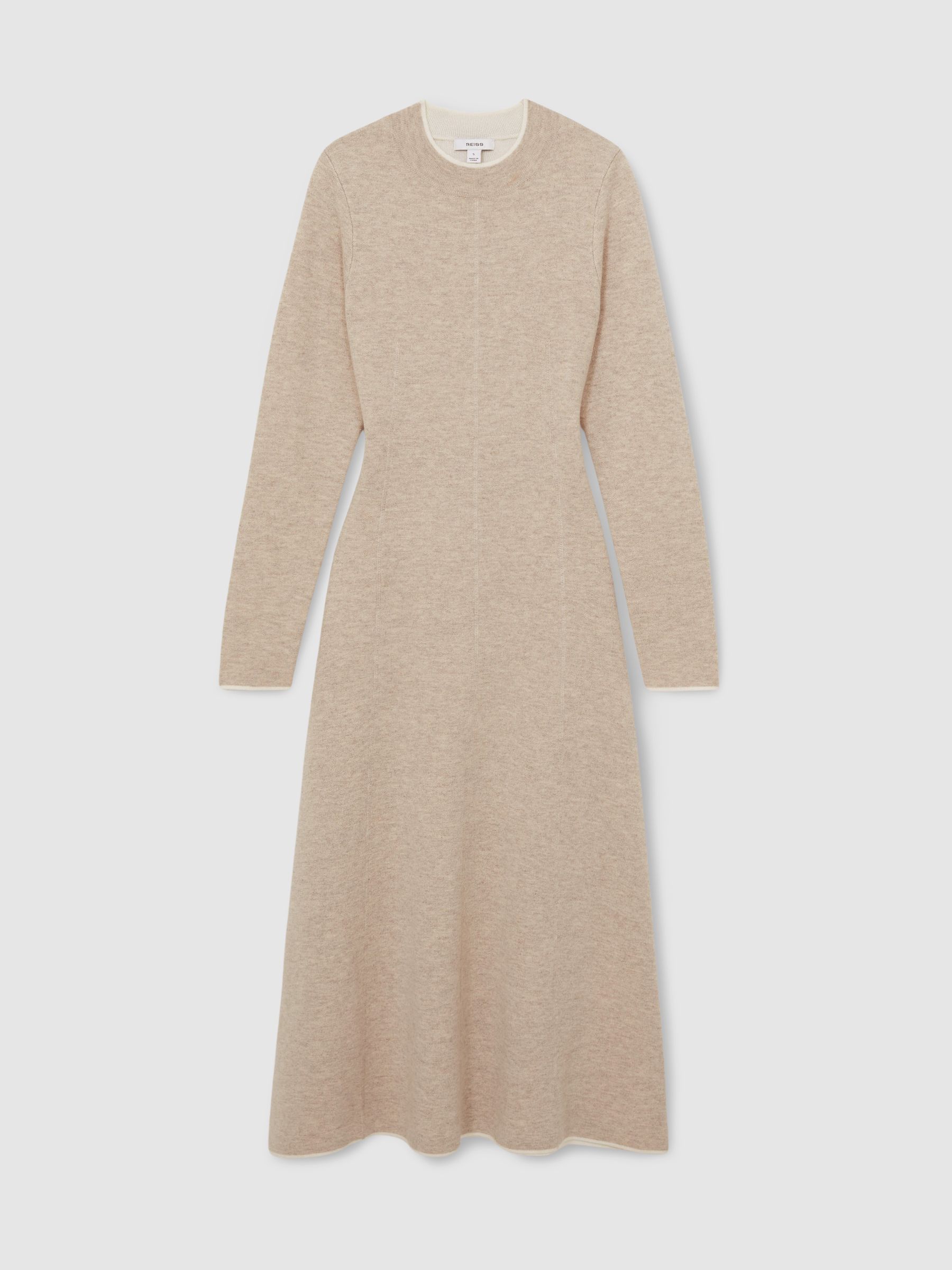 Knitted Mélange Midi Dress With Cashmere in Neutral
