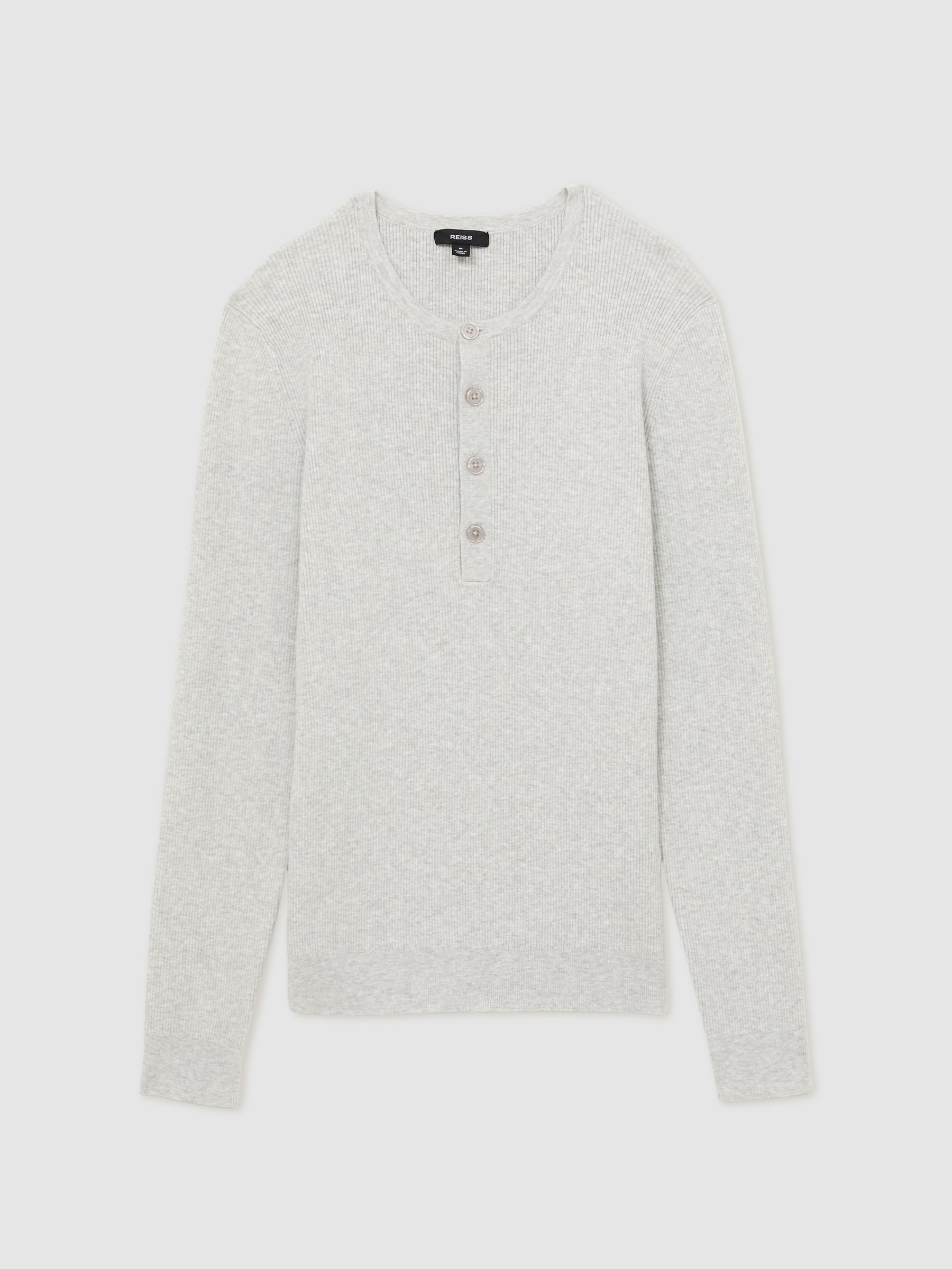 Rib Knit Henley Jumper in Grey