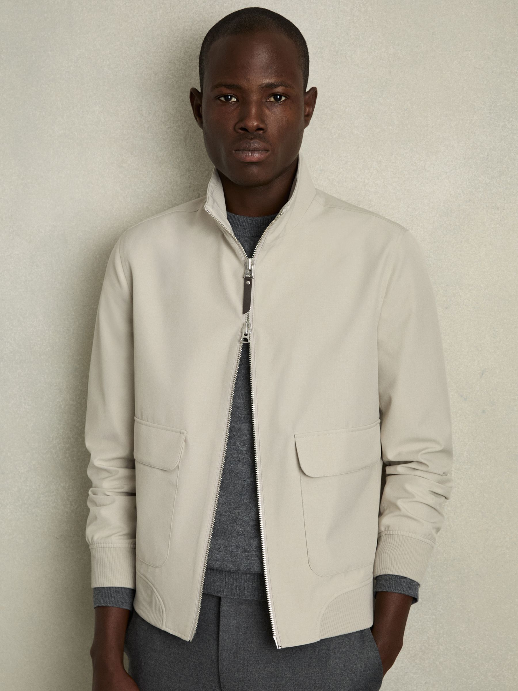 Zip-Through Funnel-Neck Jacket in Stone