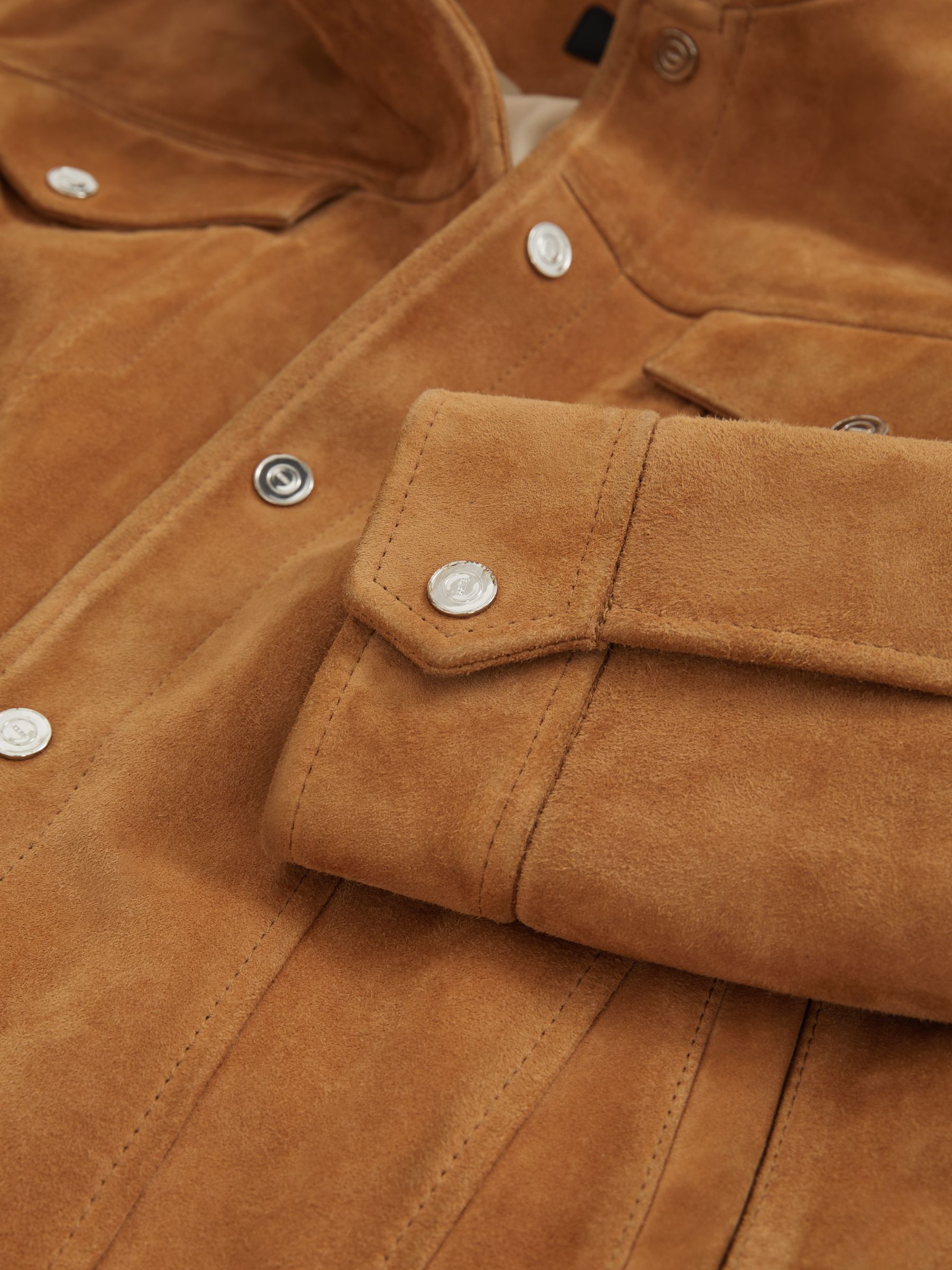 Suede Press-Stud Jacket in Tobacco Brown