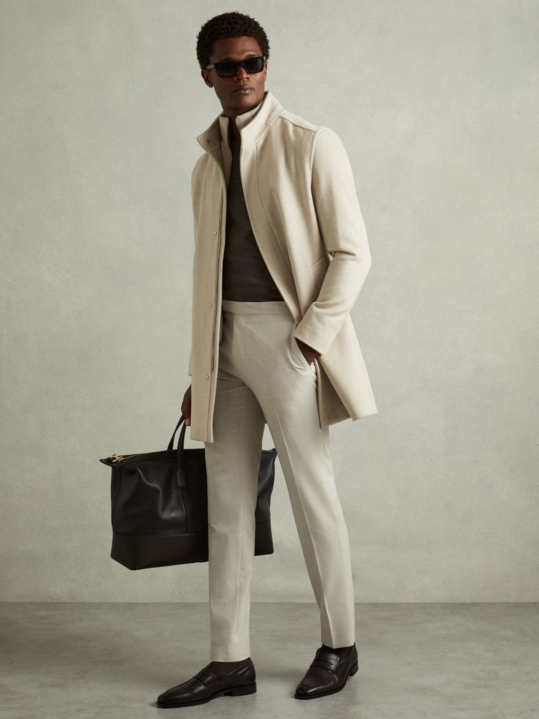 Wool-Blend Hybrid Coat in Oatmeal