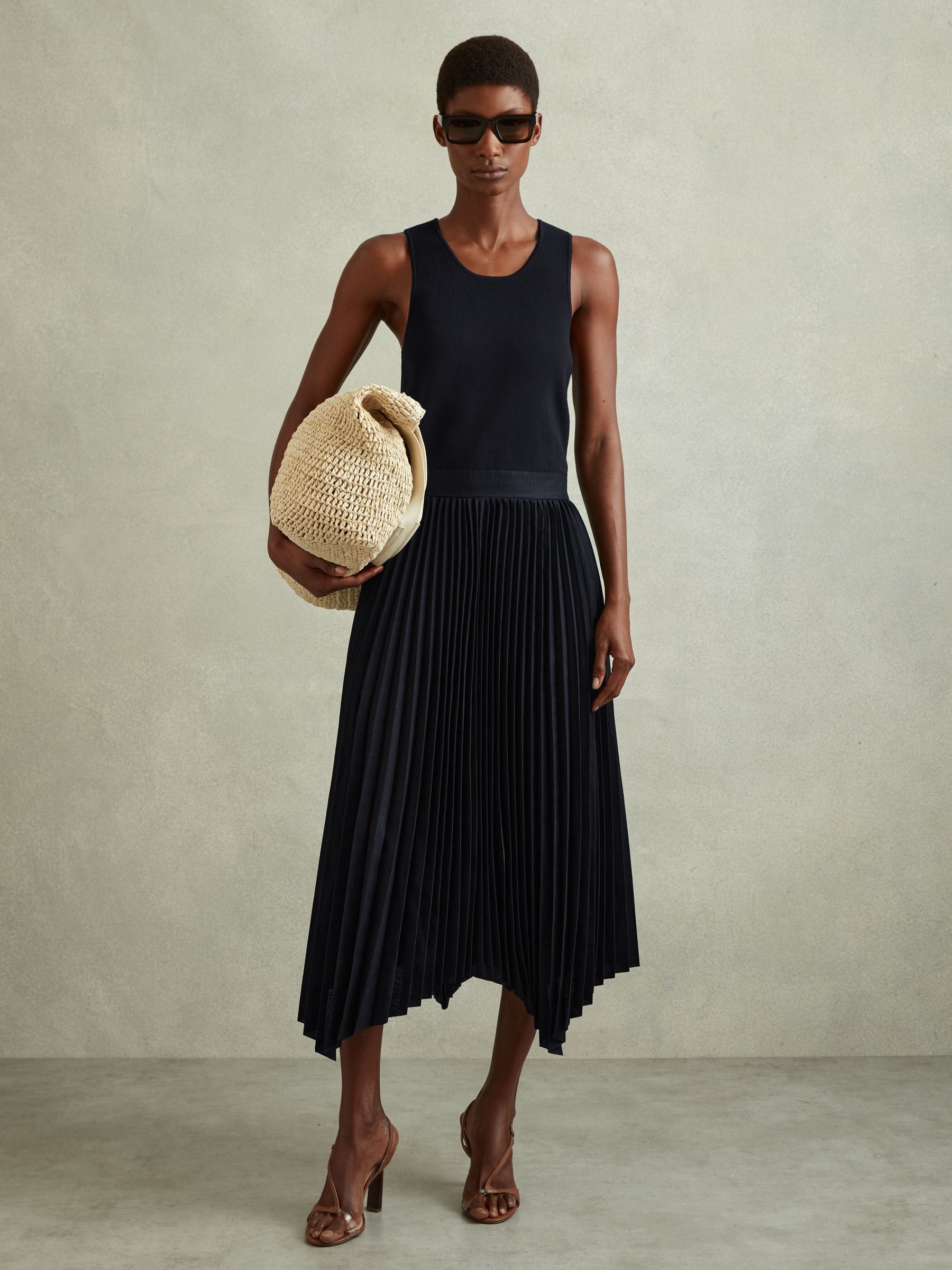 Knit Hybrid Midi Dress in Navy