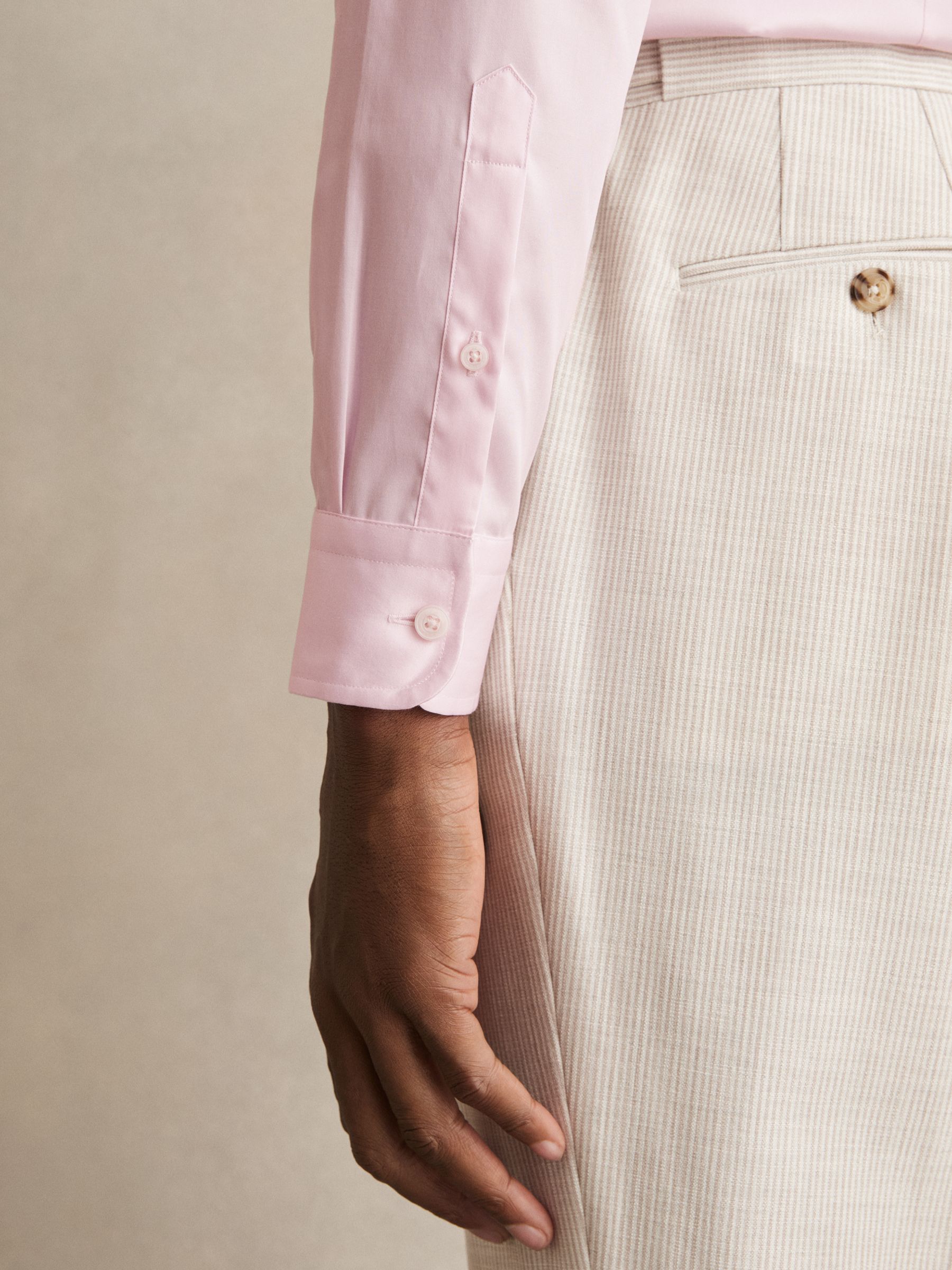 Slim Fit Cotton Sateen Shirt in Pink