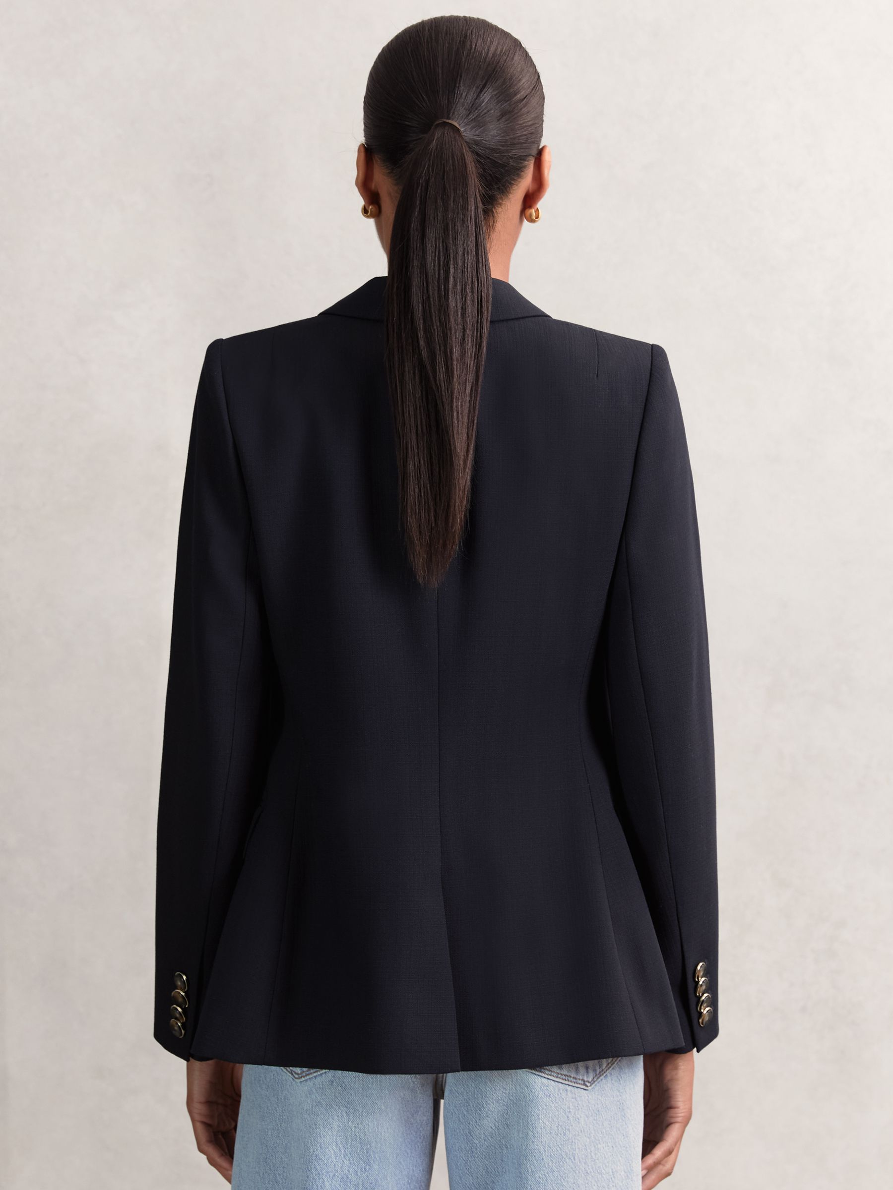 Wool-Blend Double-Breasted Blazer in Navy