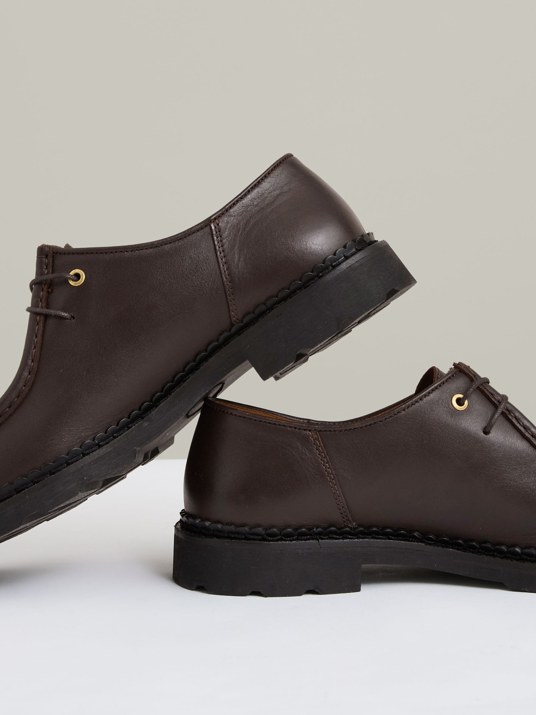 Leather Moccasin-Toe Lace-Up Shoes in Dark Brown