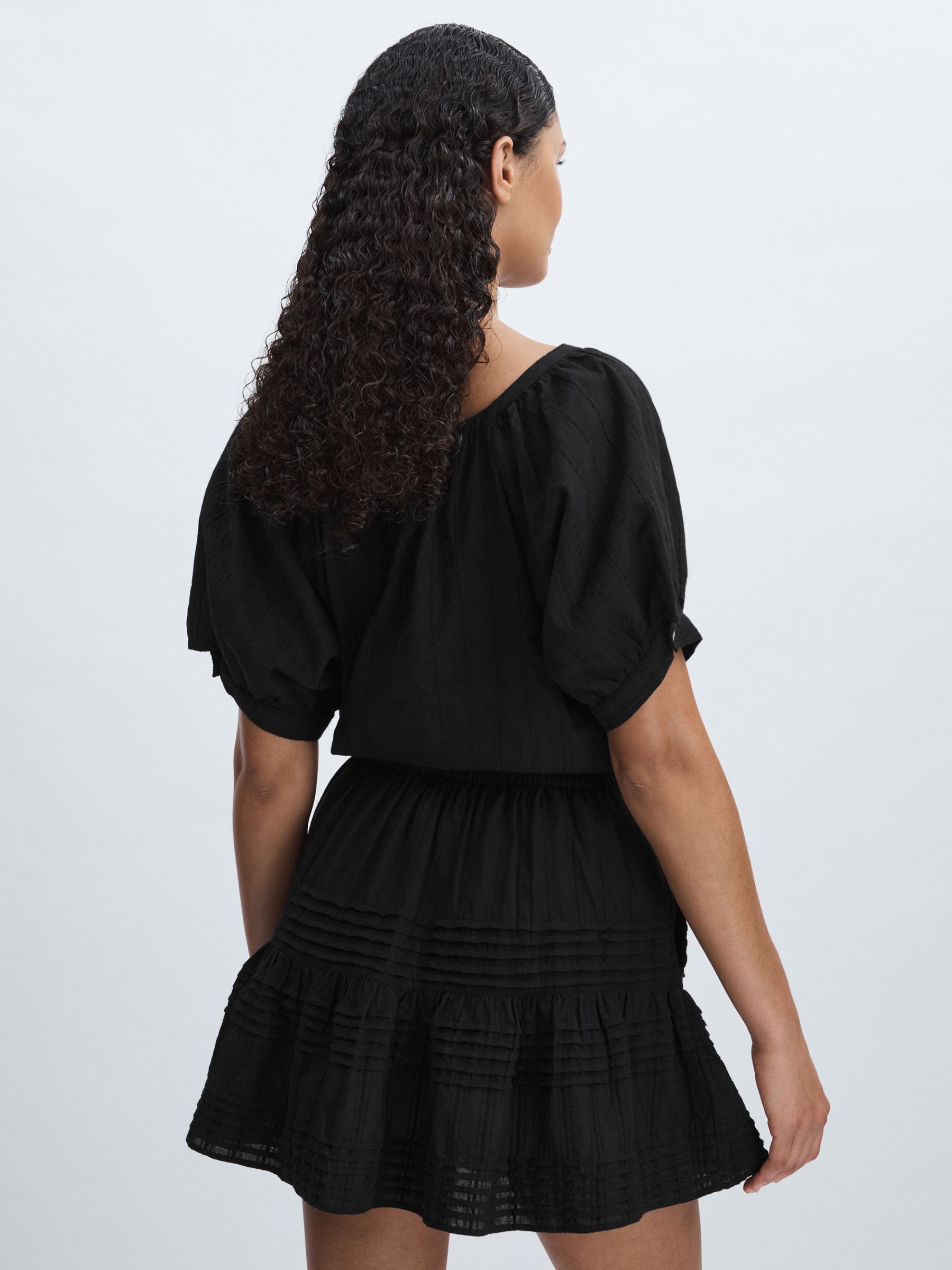 Mille 100% Cotton Tiered Mini Skirt in Black