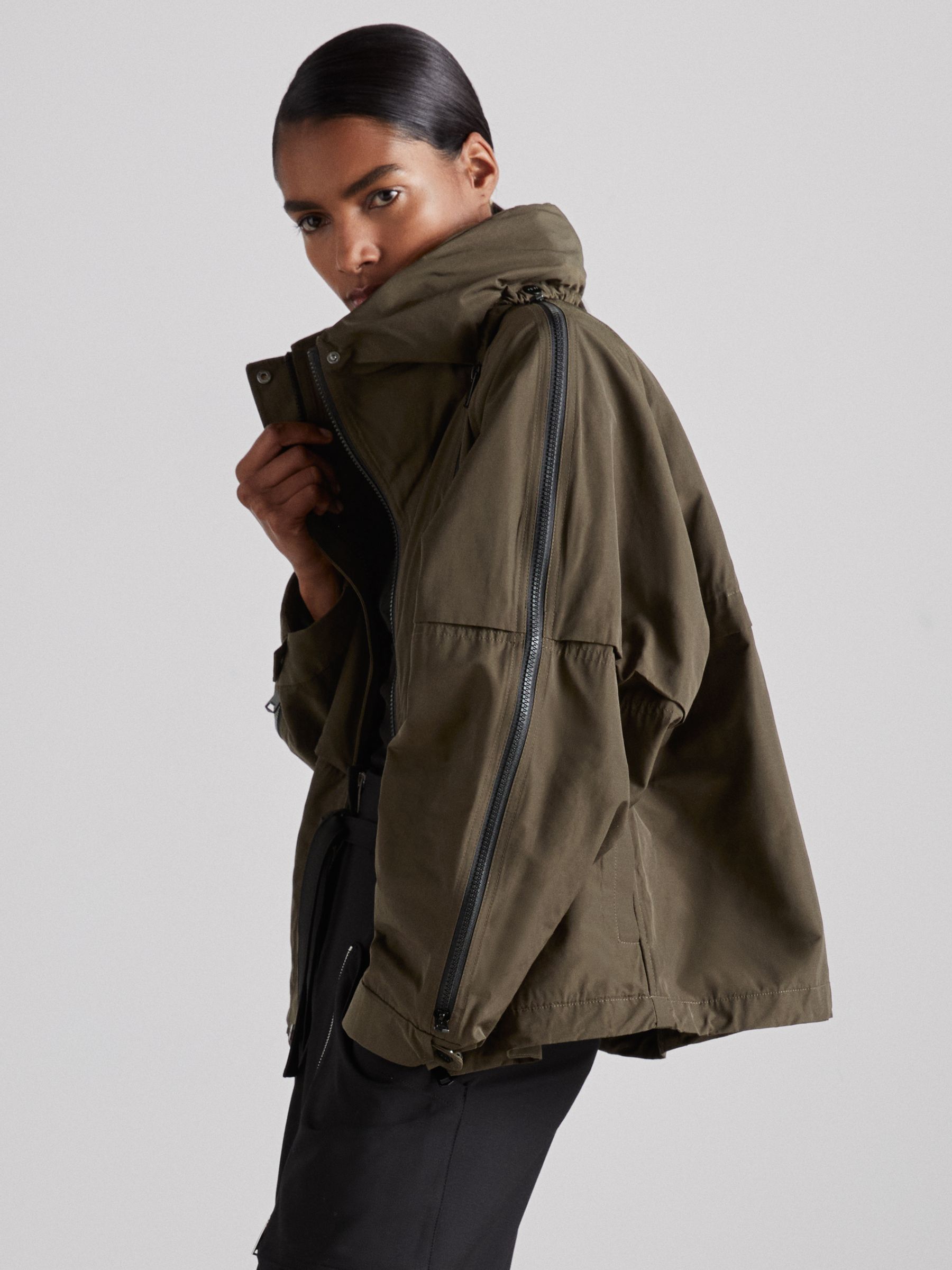 Atelier Zipped-Shell Coat in Khaki
