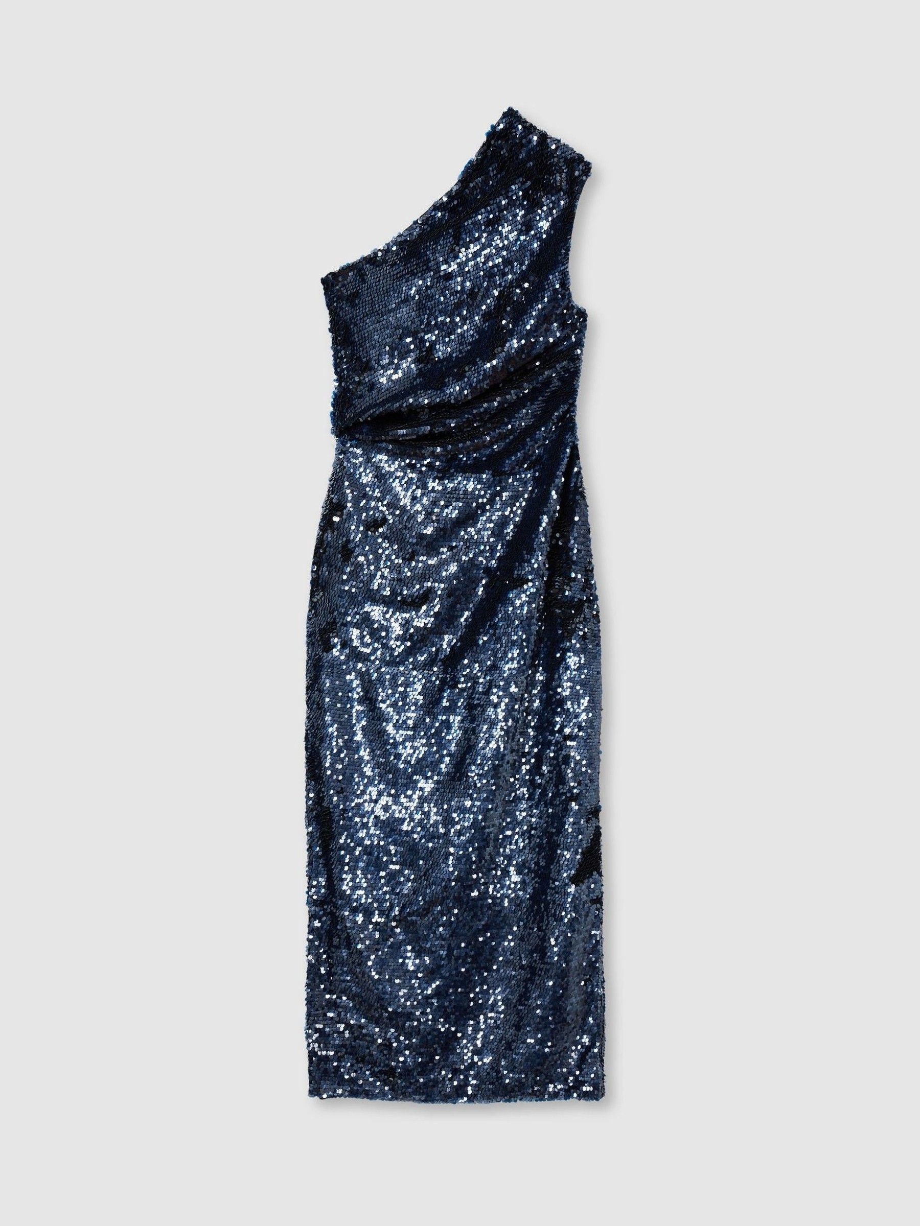 ILTA Sequinned One-Shoulder Maxi Dress in Midnight Navy