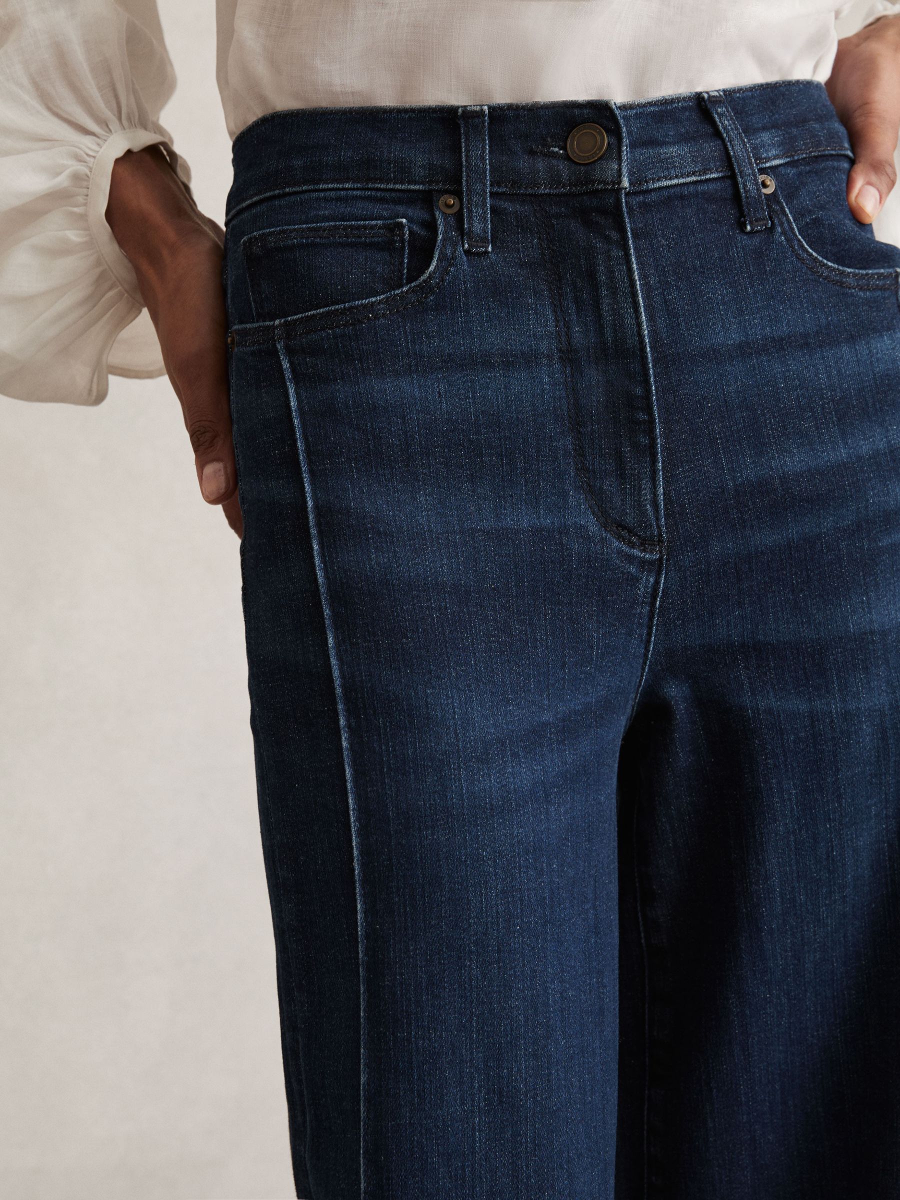 Stretch-Cotton Wide-Leg Jeans in Dark Blue