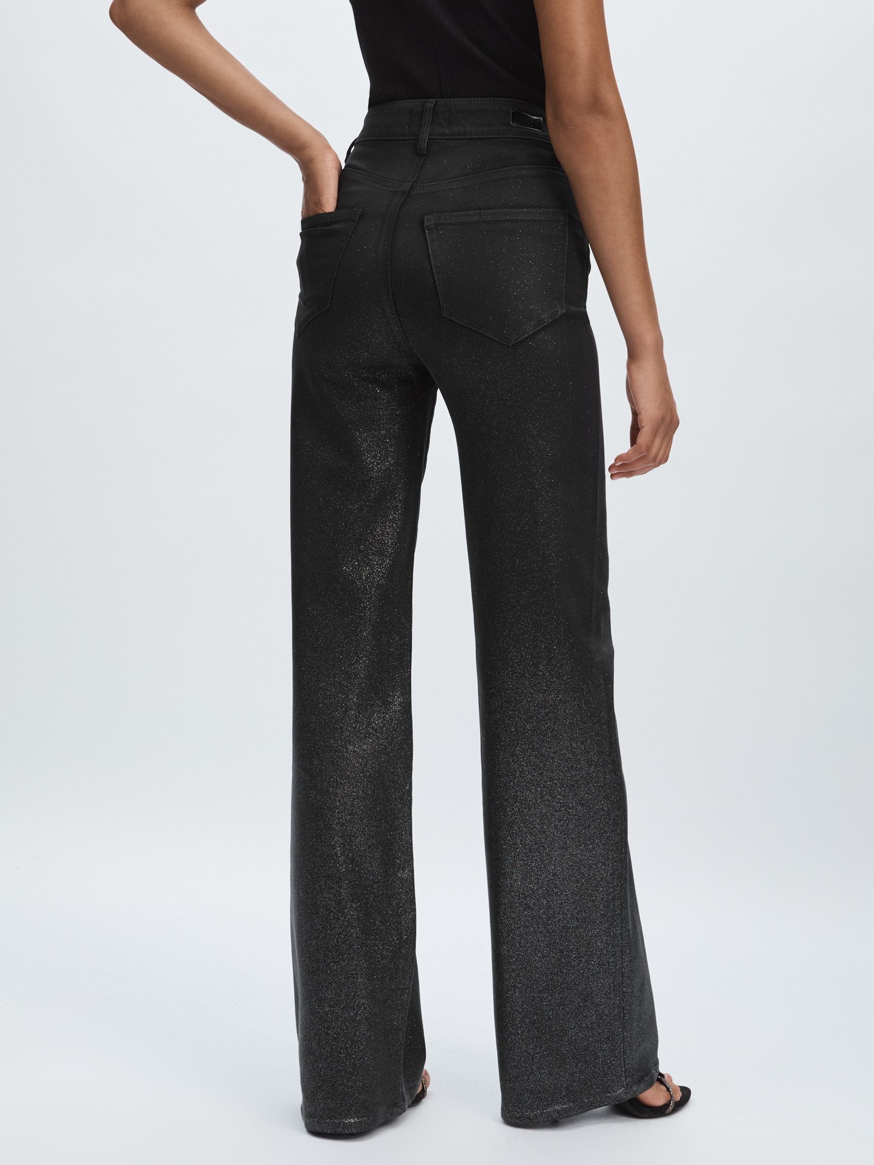 Paige Glitter Dégradé Straight Leg Jeans in Black/Silver
