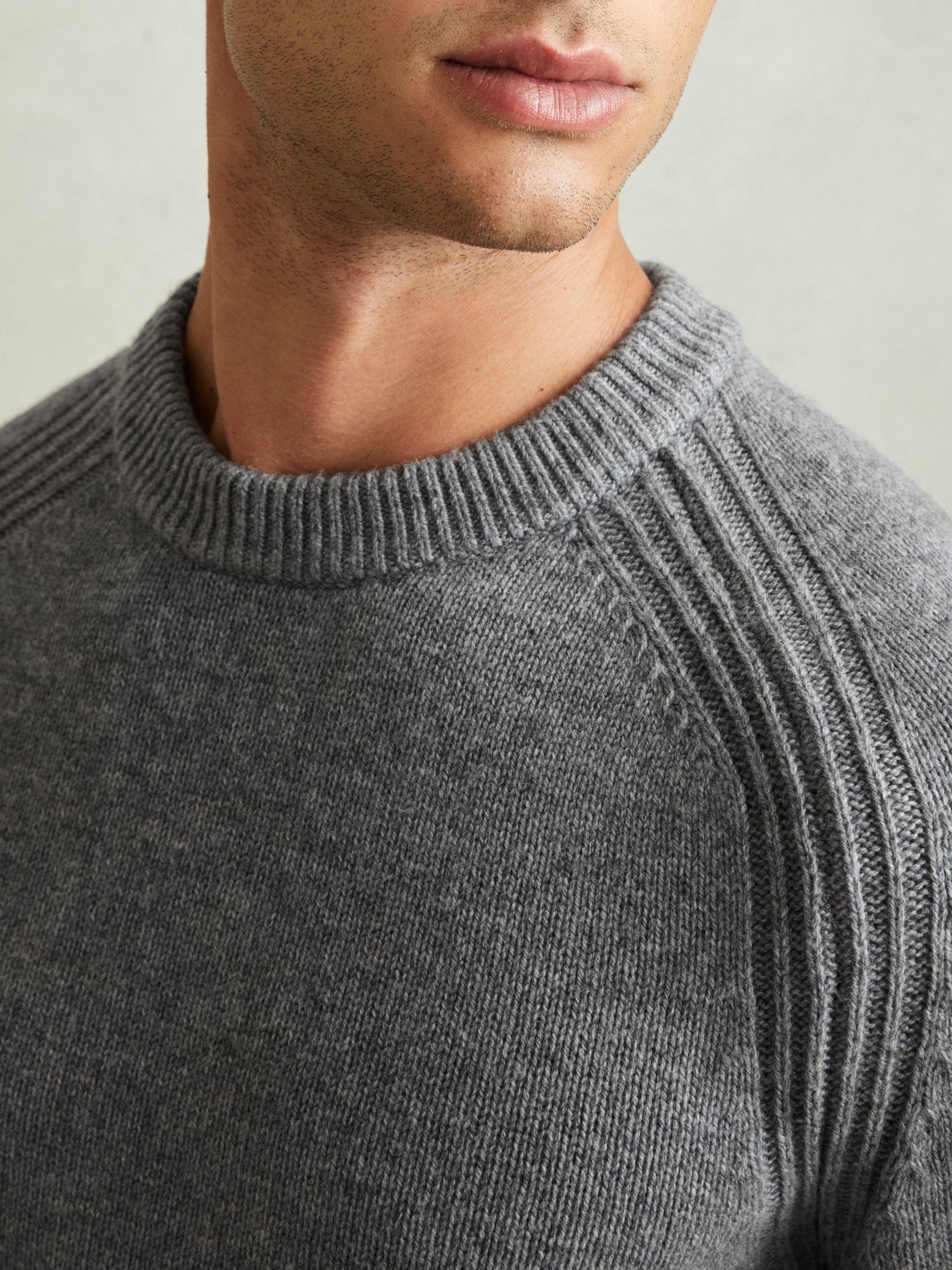 Wool-Blend Raglan-Sleeve Jumper in Mid Grey Melange