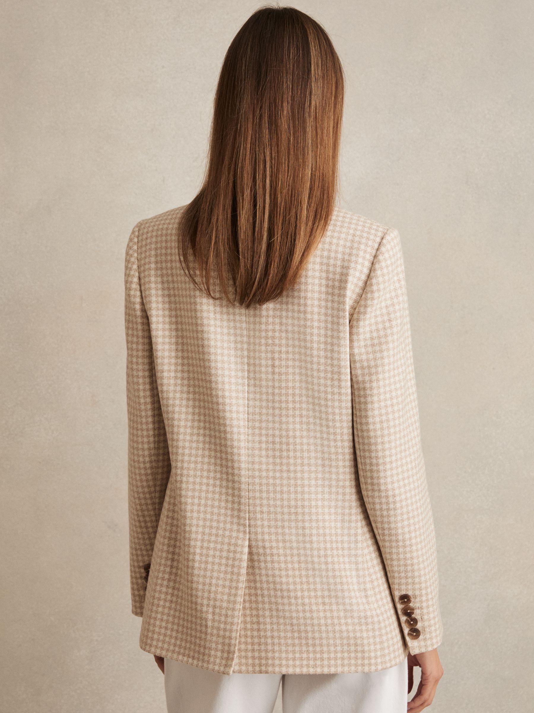 Petite Double Breasted Check Blazer With Wool in Neutral Check