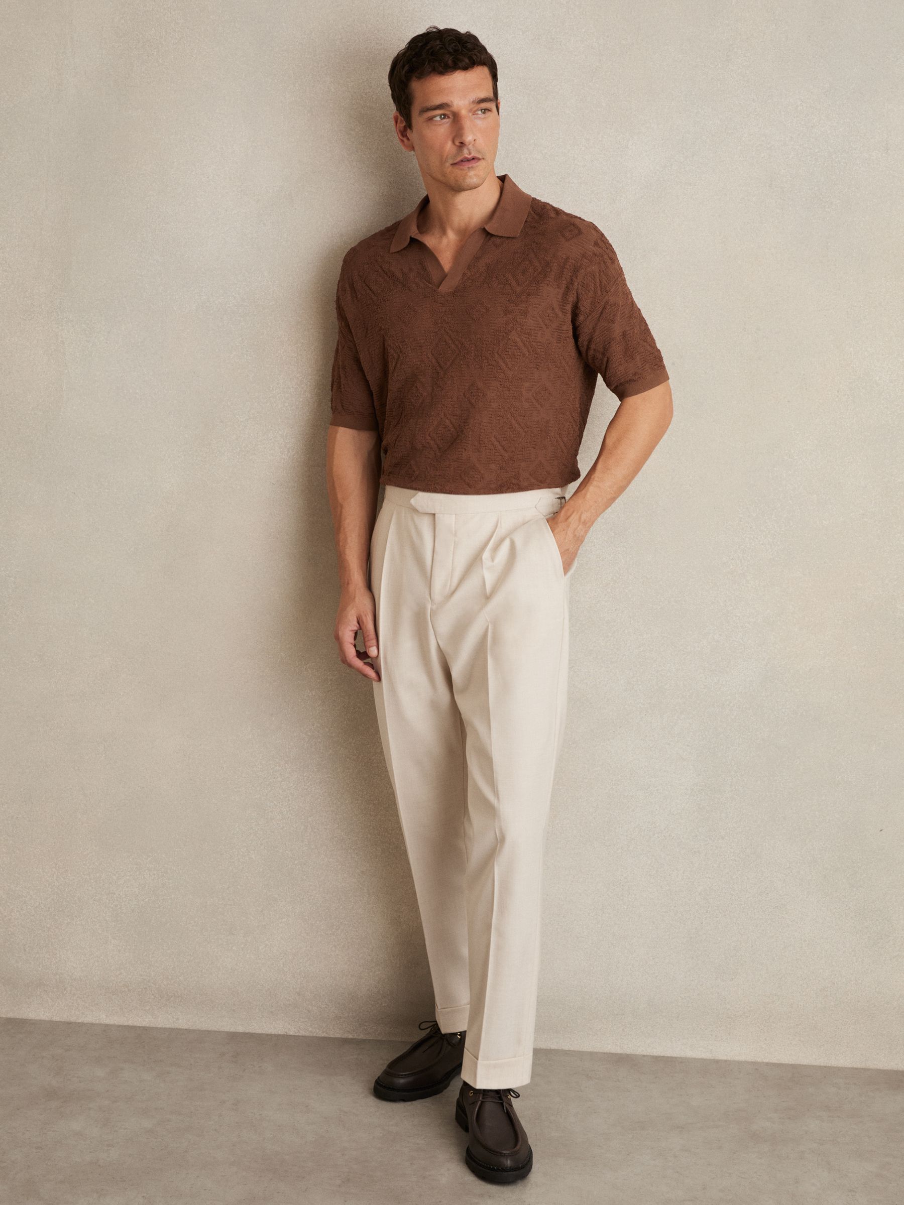 Jacquard Loop-Stitch Polo Shirt in Tobacco