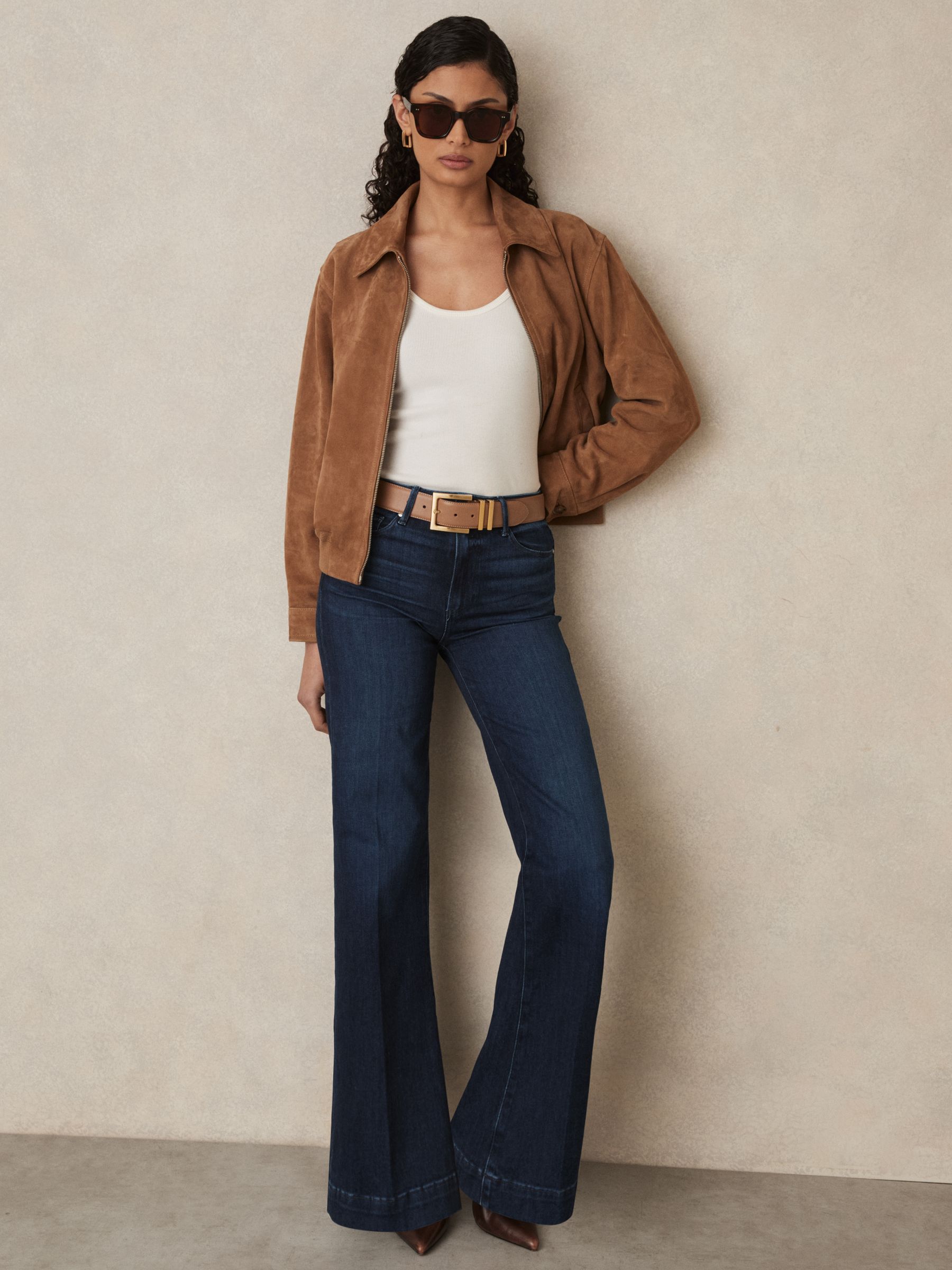 Paige 32�?Wide-Leg Jeans in Navy Blue