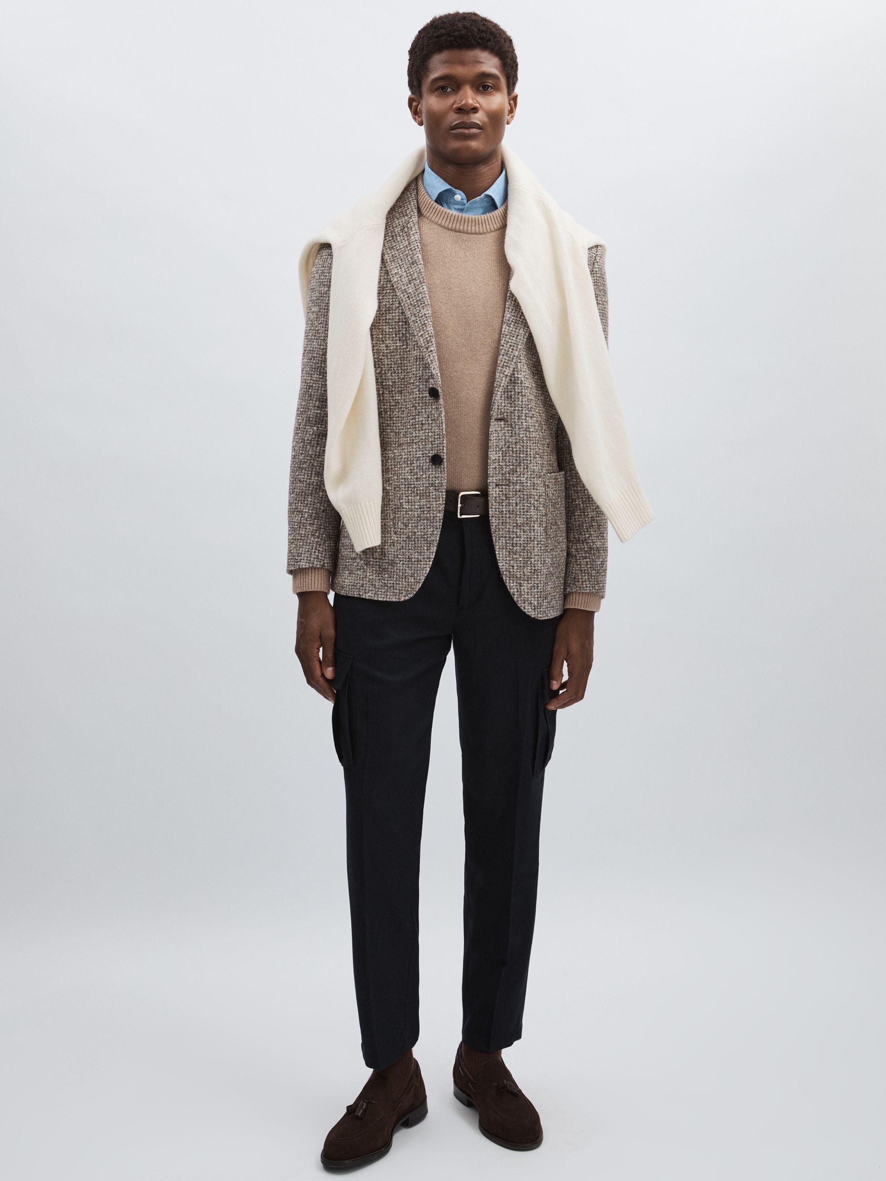 Les Deux Wool-Blend Cargo Suit Trousers in Navy Melange