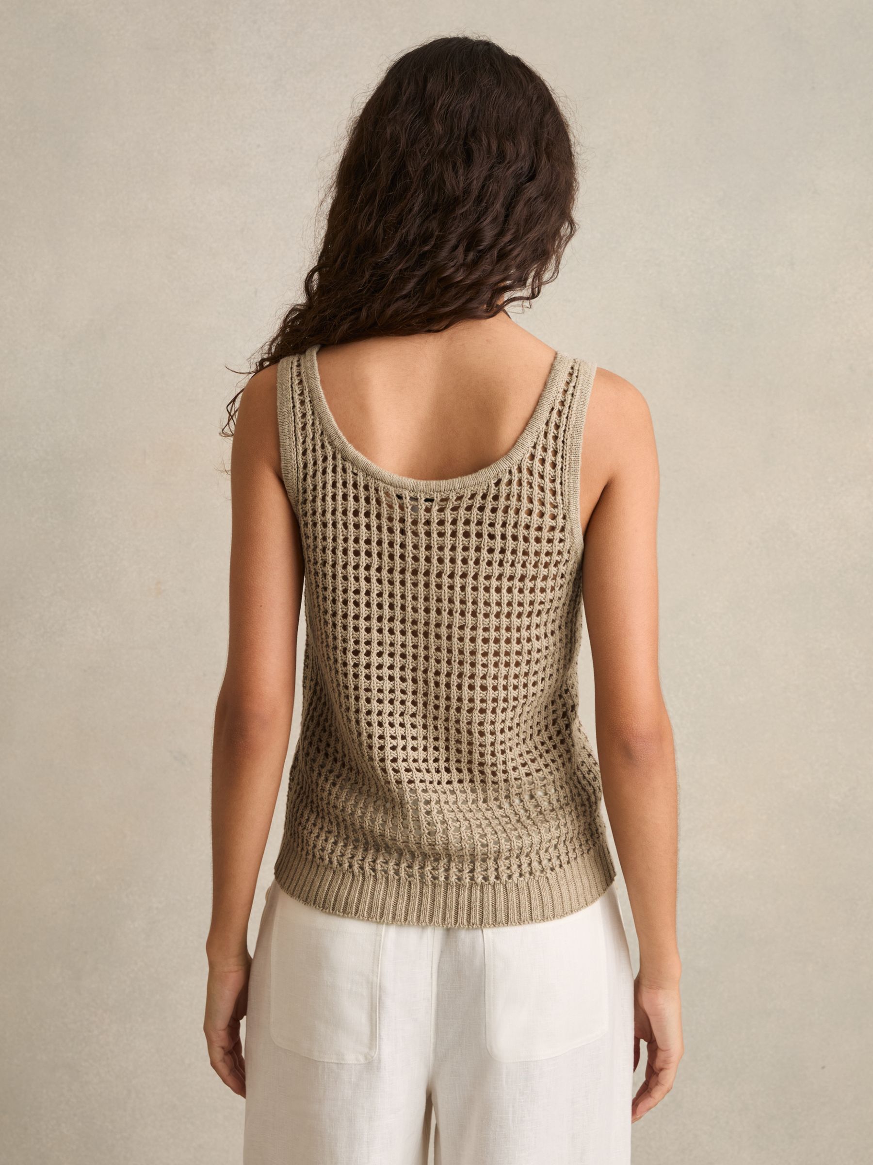 Linen Open Knit Vest in Stone