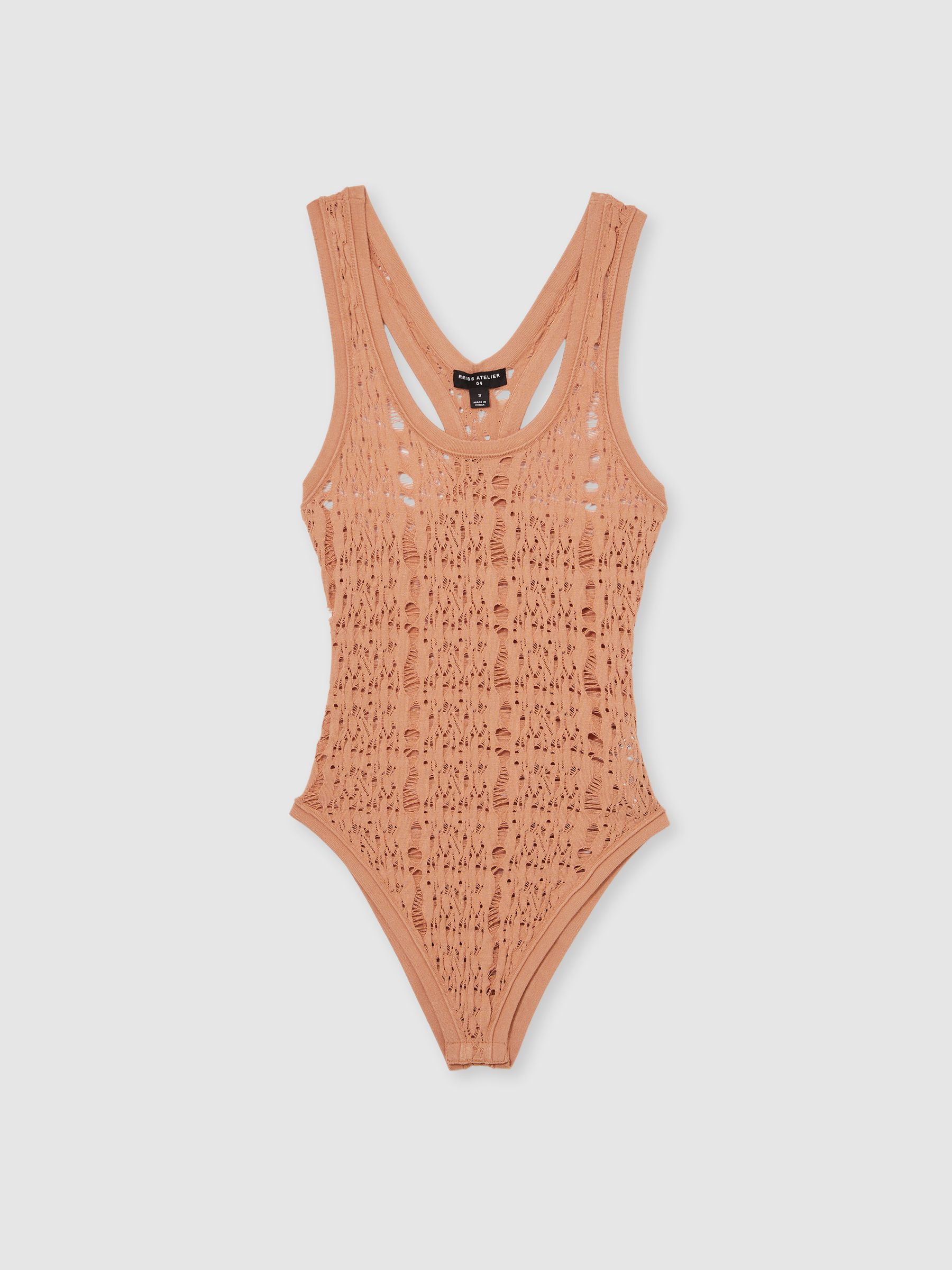 Atelier Ladder Knit High Neck Bodysuit in Tan