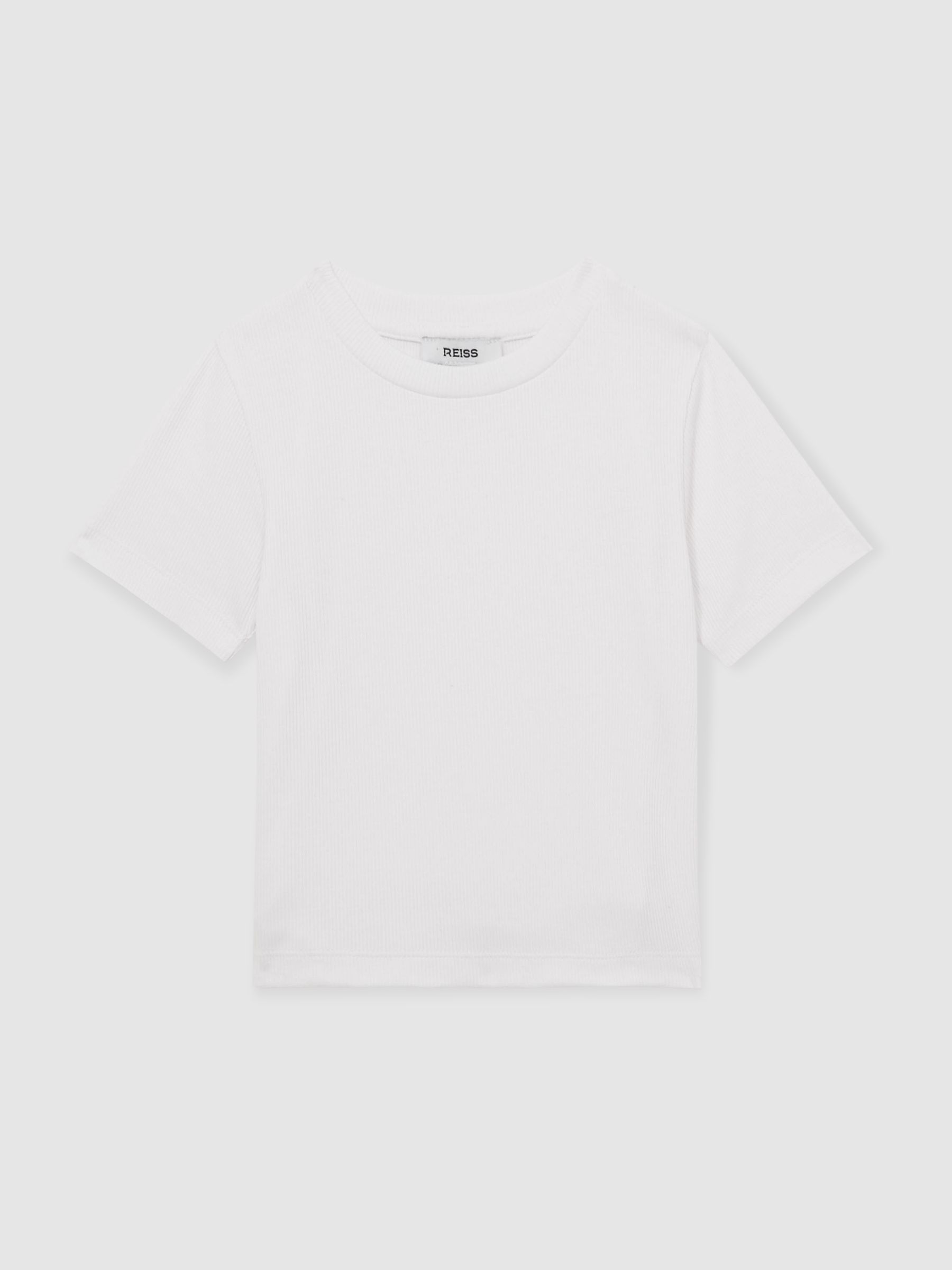 4-9 yrs Cotton-Jersey Ribbed Short-Sleeve T-Shirt in Ivory