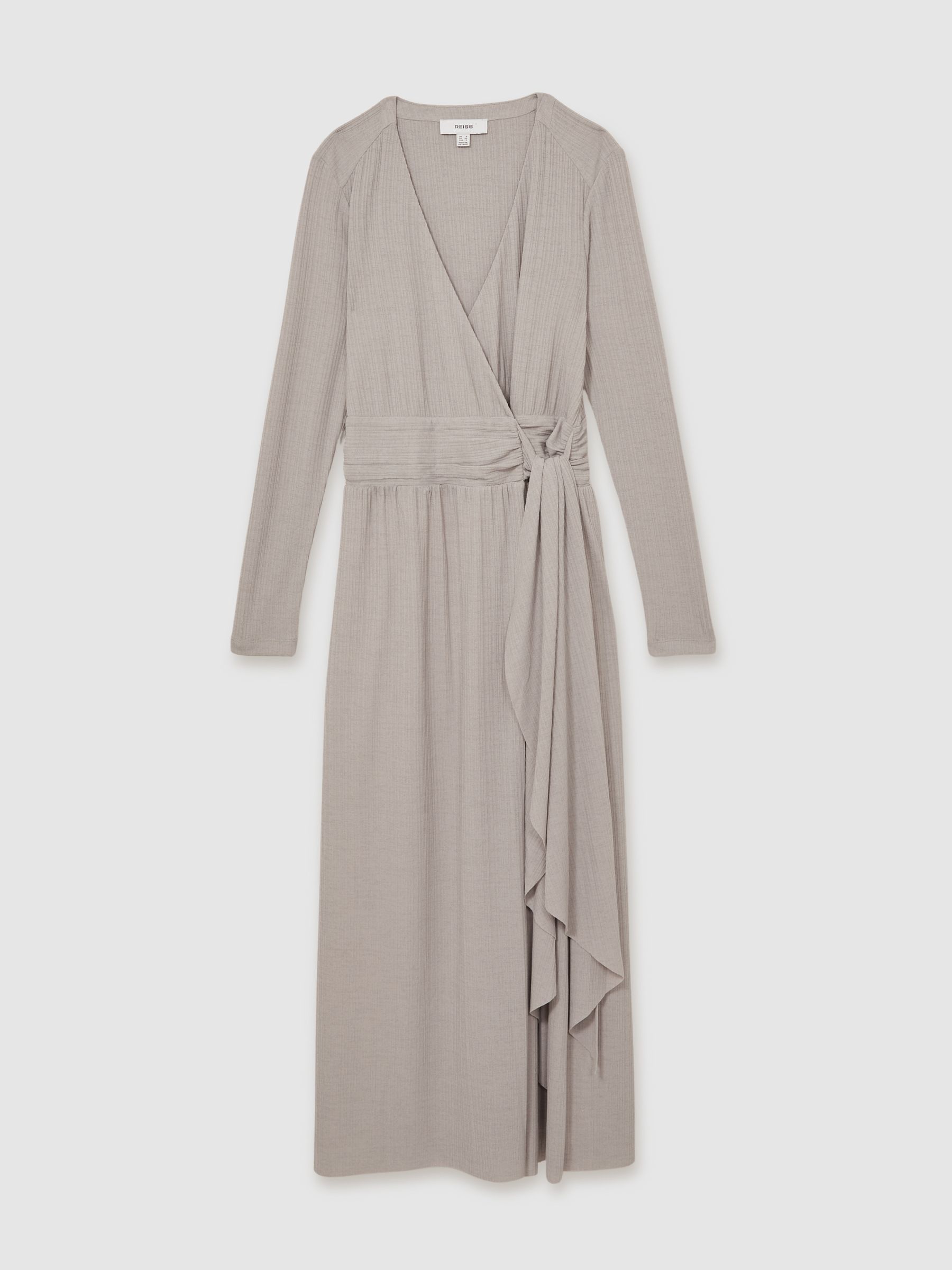 Jersey Wrap-Tie Midi Dress in Grey