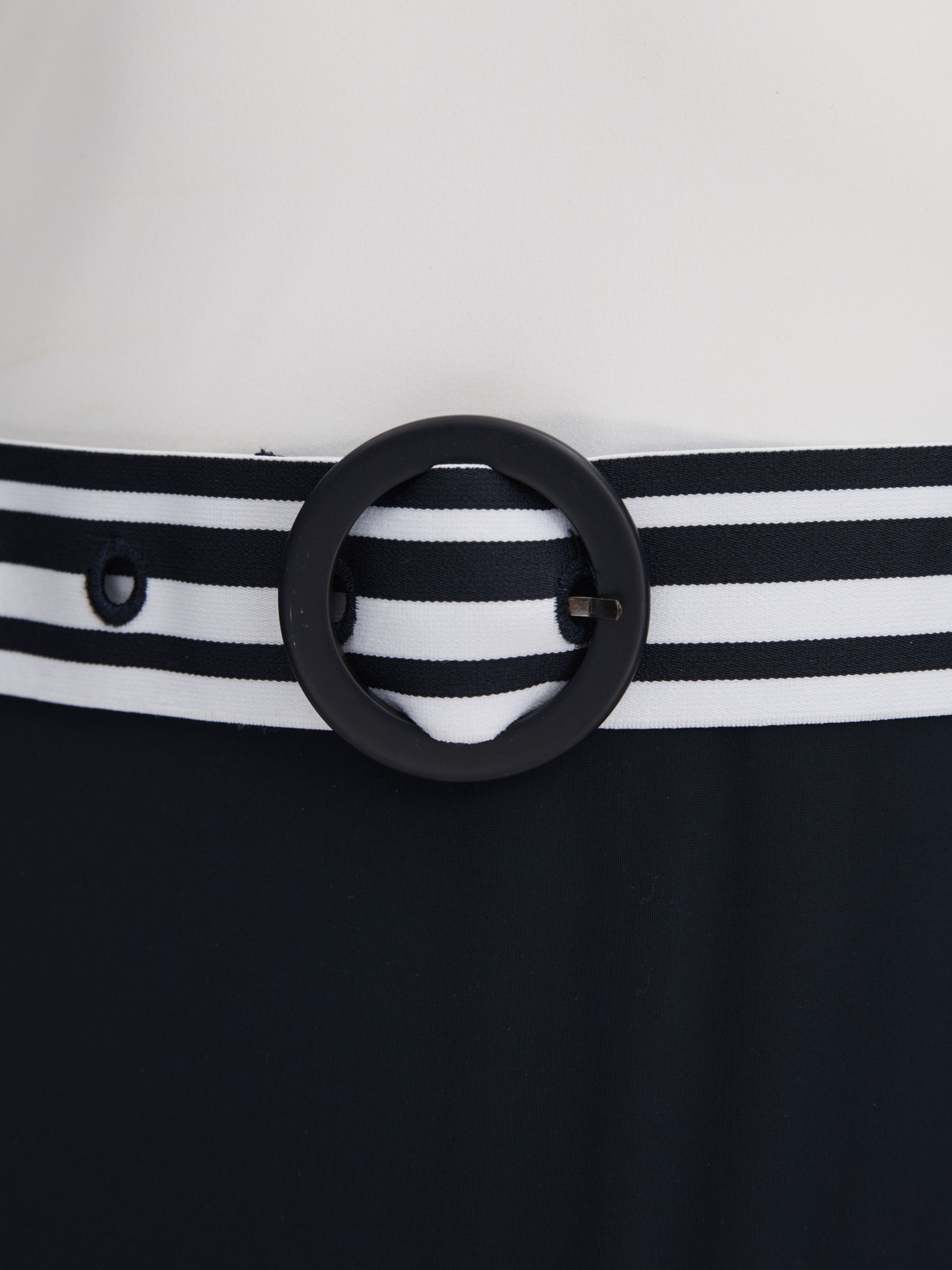 Colourblock Belted Swimsuit in White/Navy