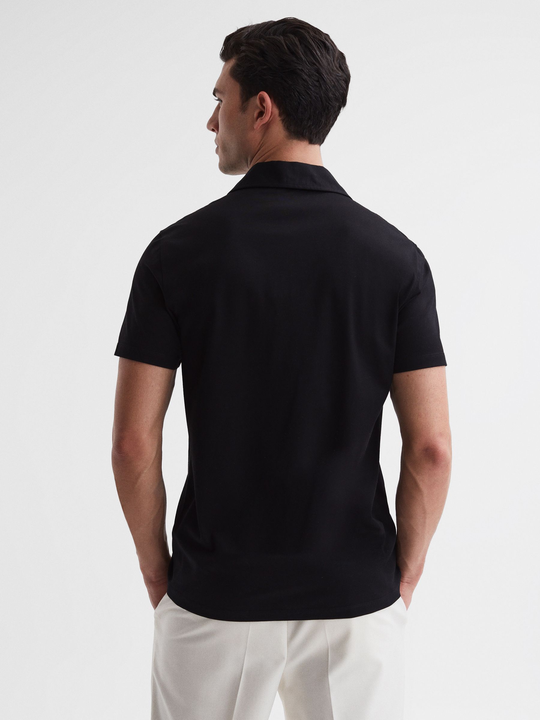 Mercerised Jersey Cuban Collar Shirt in Black