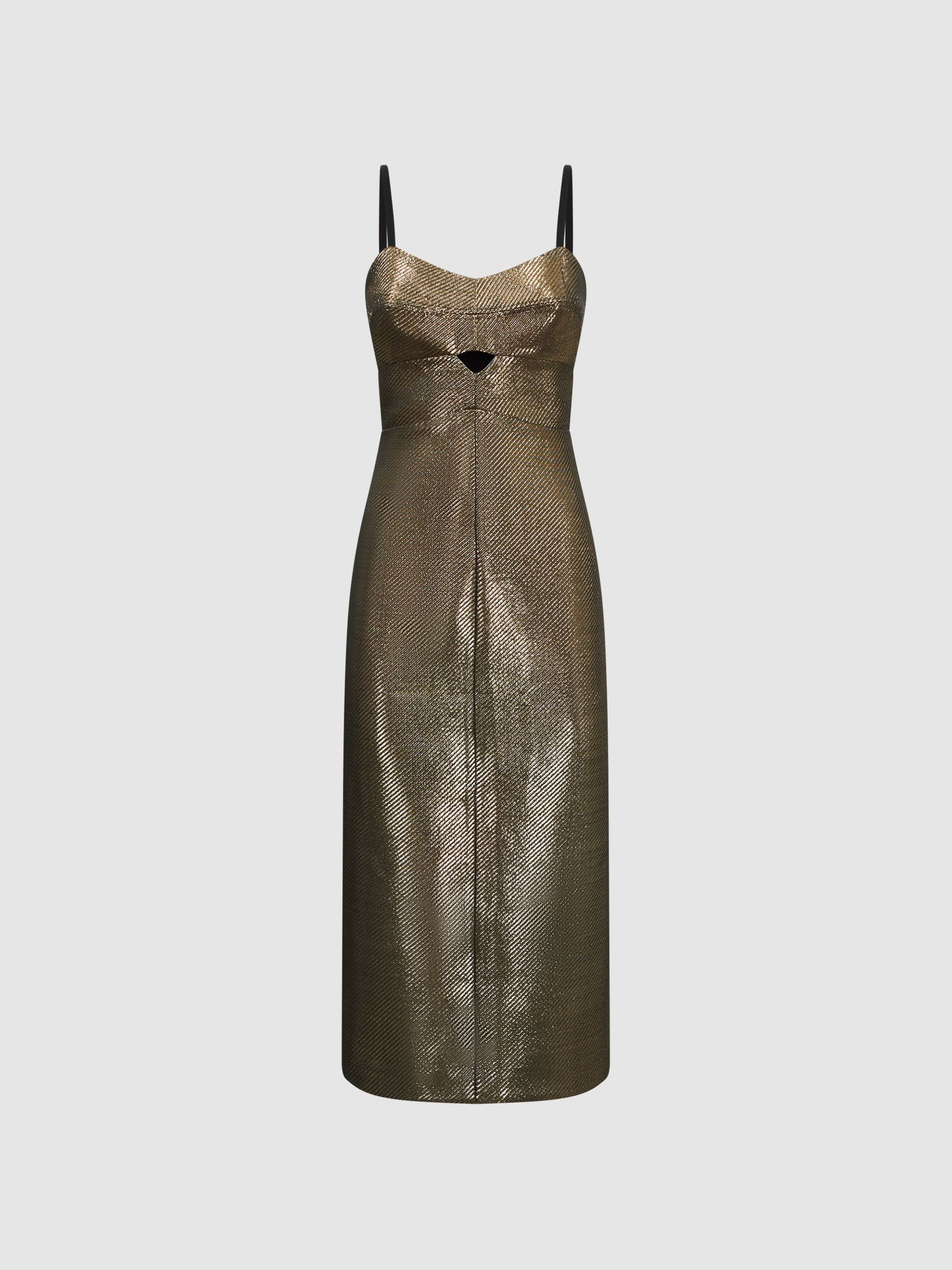 Metallic Bodycon Midi Dress in Gold