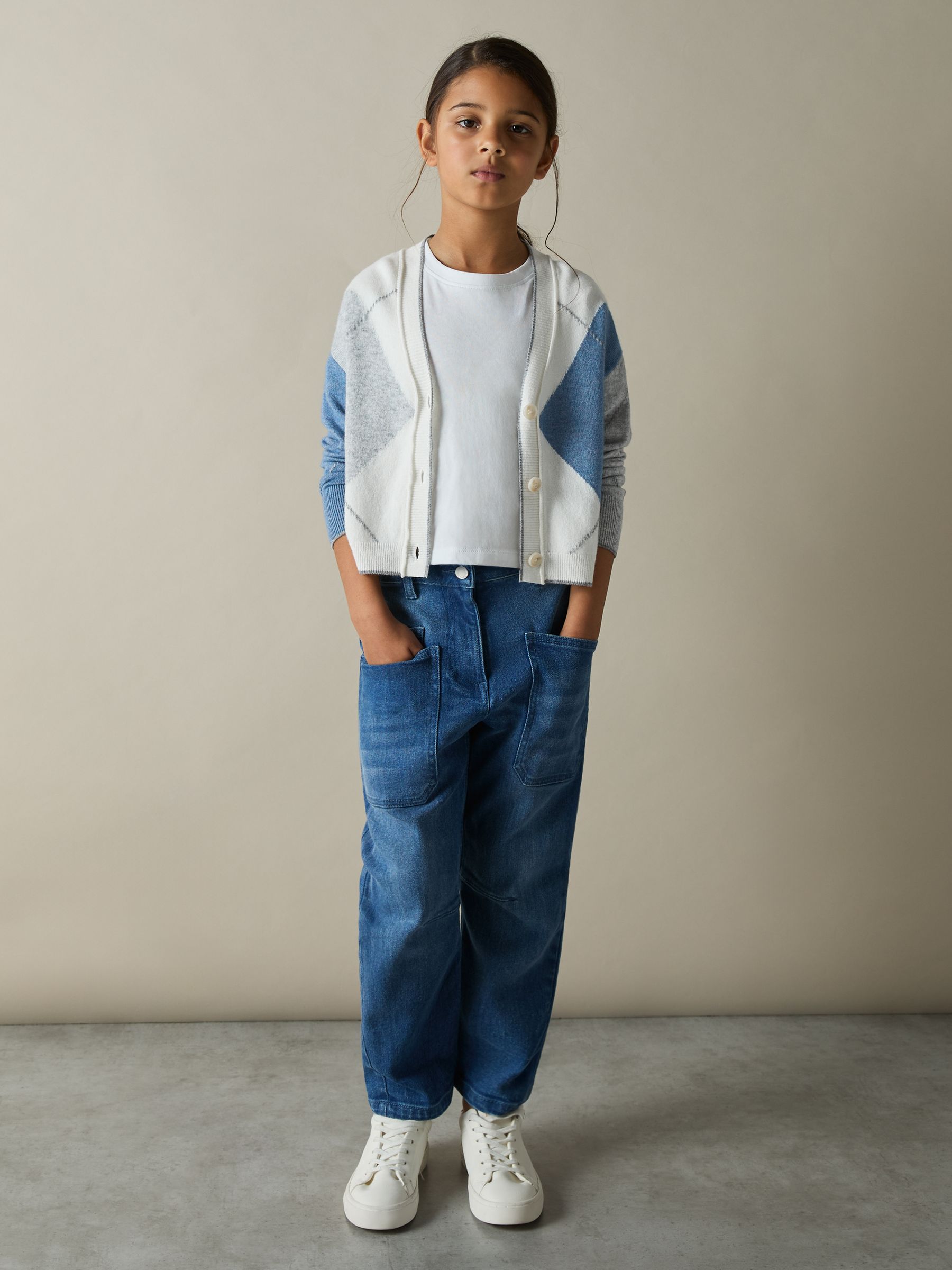 9-13 yrs Argyle Cardigan With Wool And Cashmere in Blue