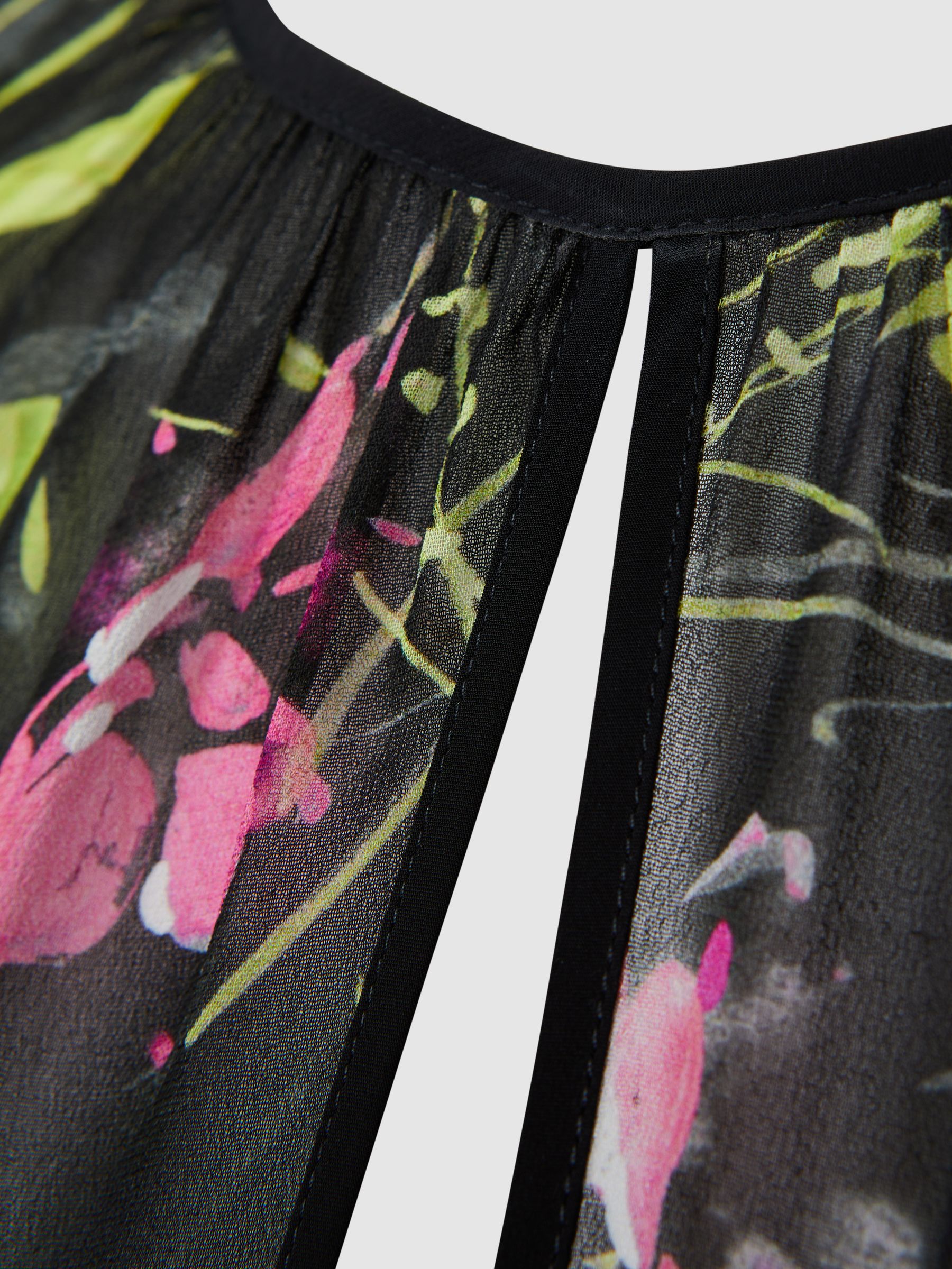 Florere Sheer Floral Mini Dress in Black