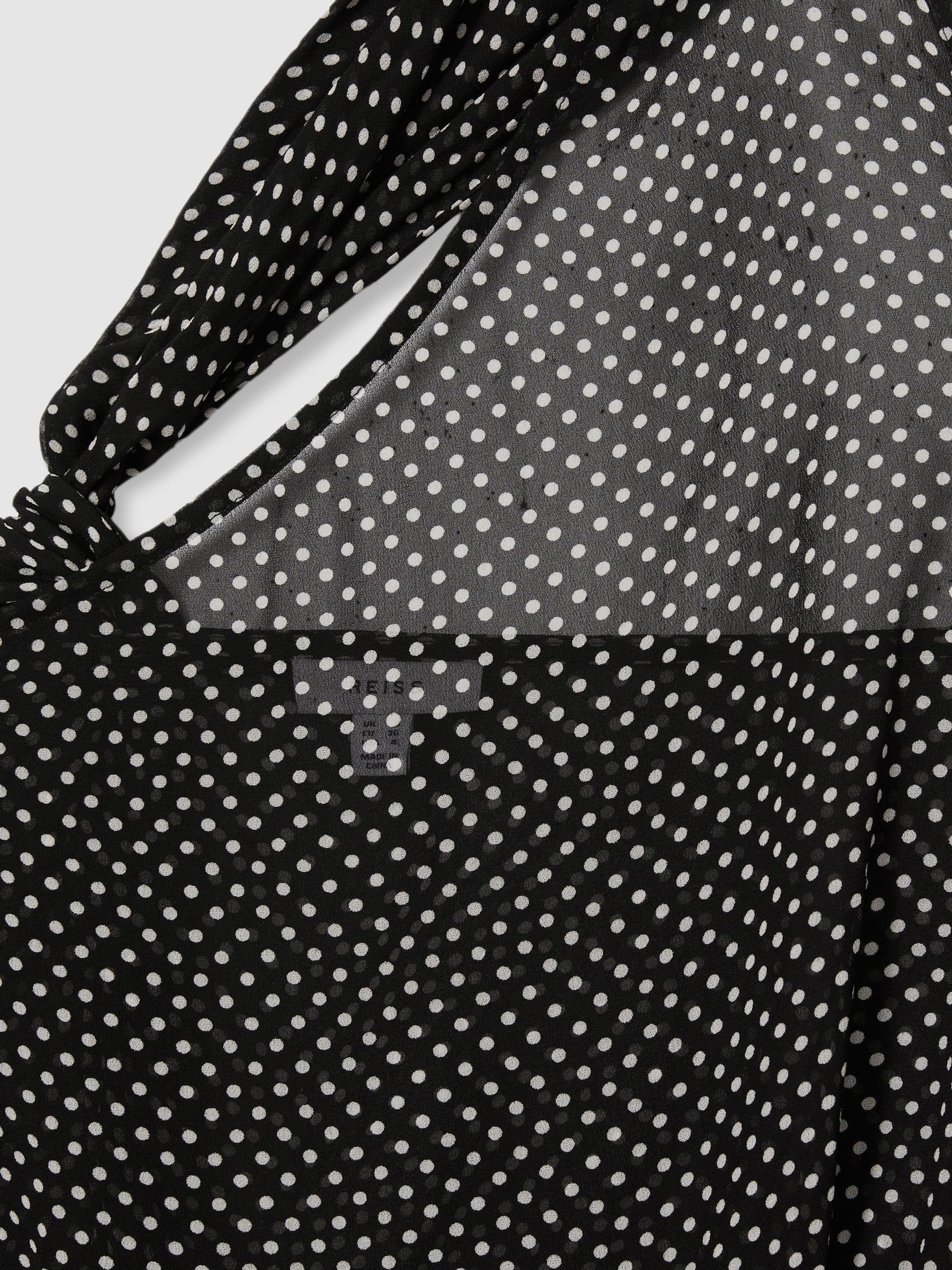 One-Shoulder Polka-Dot Georgette Top in Black