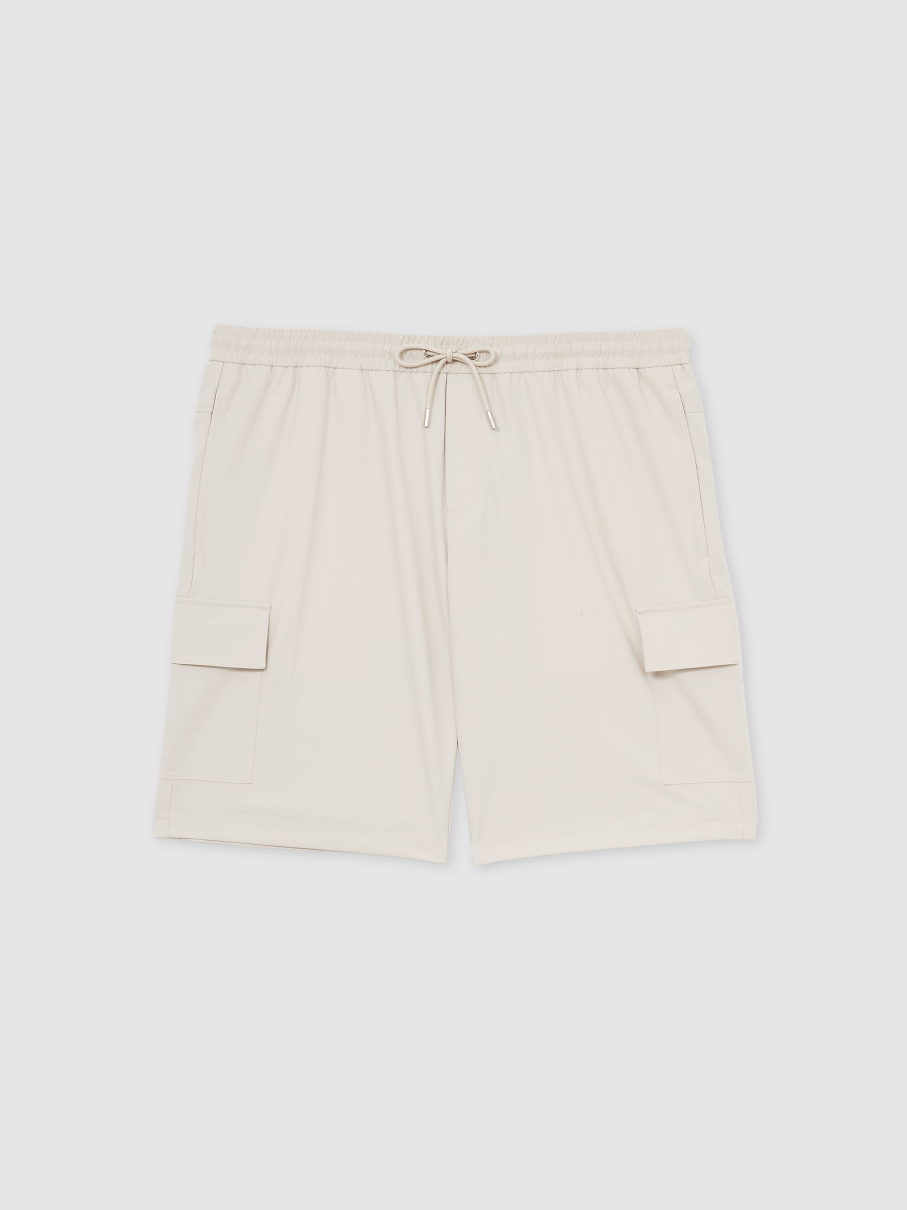 Drawstring Technical Cargo Shorts in Stone