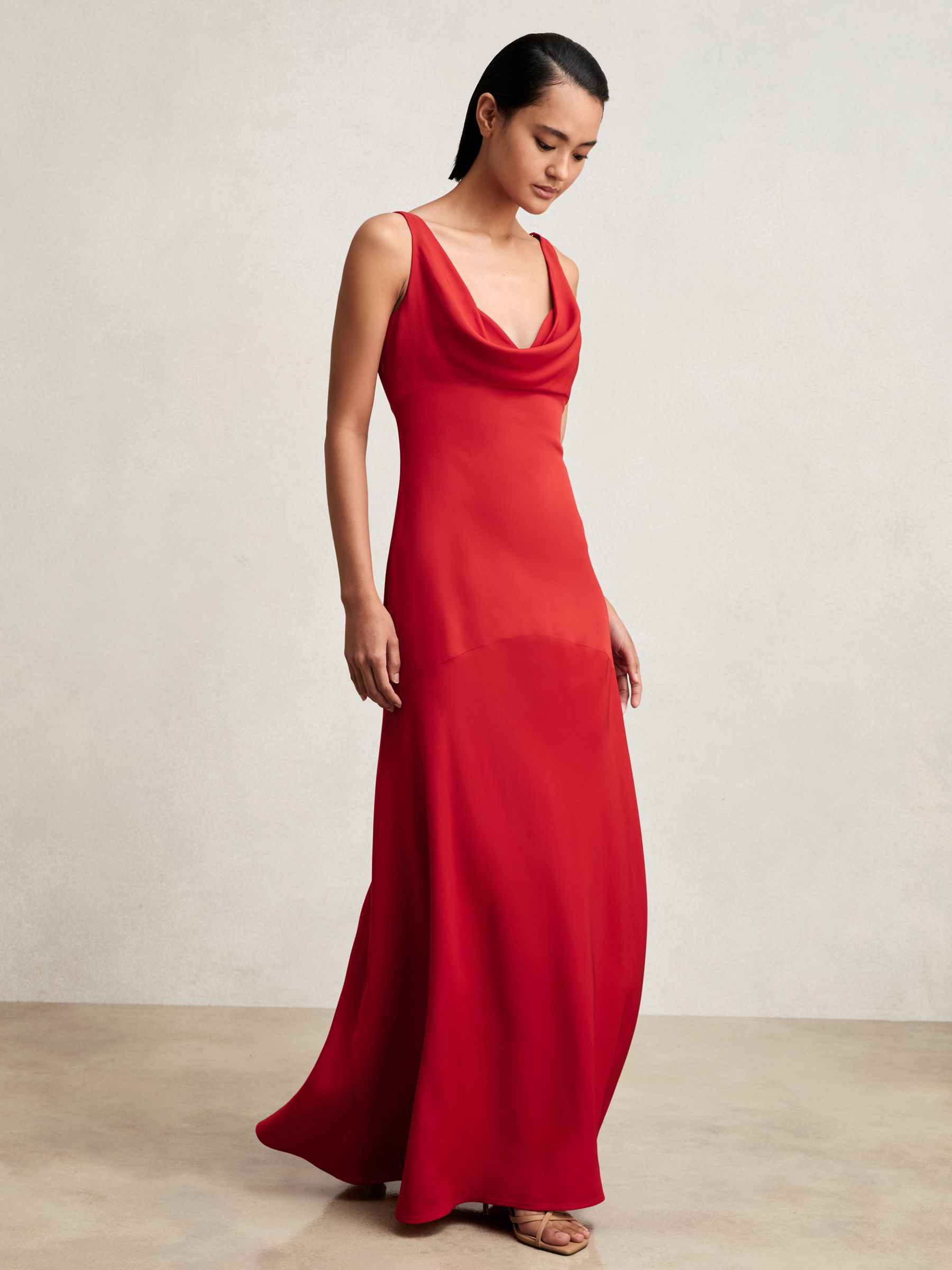 Cowl-Neck Sleeveless Maxi Dress in Red