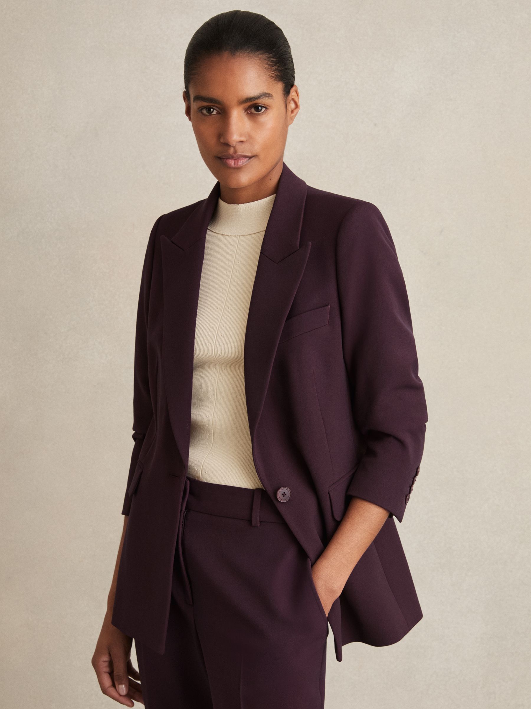 Petite Tailored Single Breasted Suit Blazer in Berry