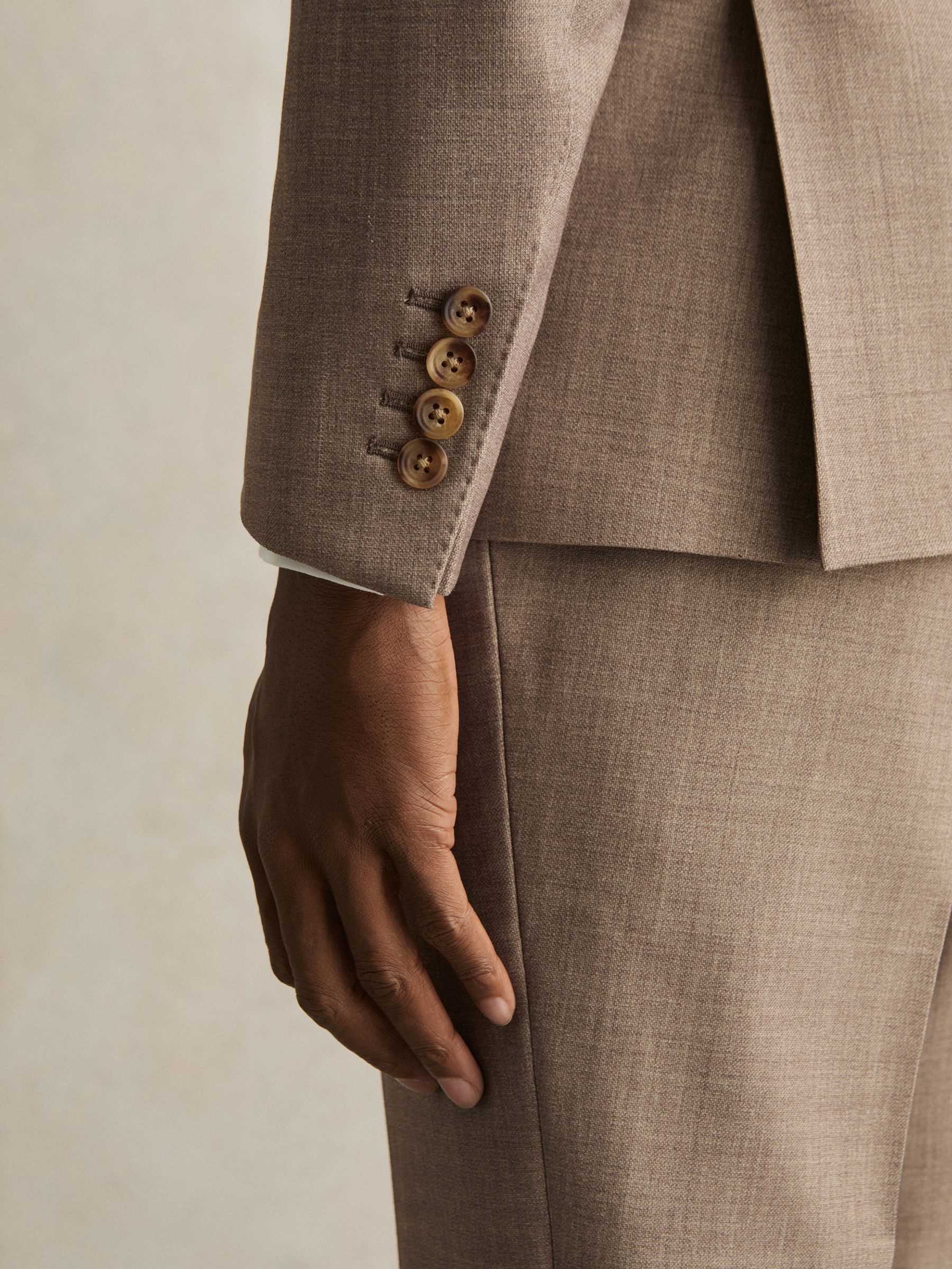 Single-Breasted Textured Blazer Slim-Fit With Wool in Brown