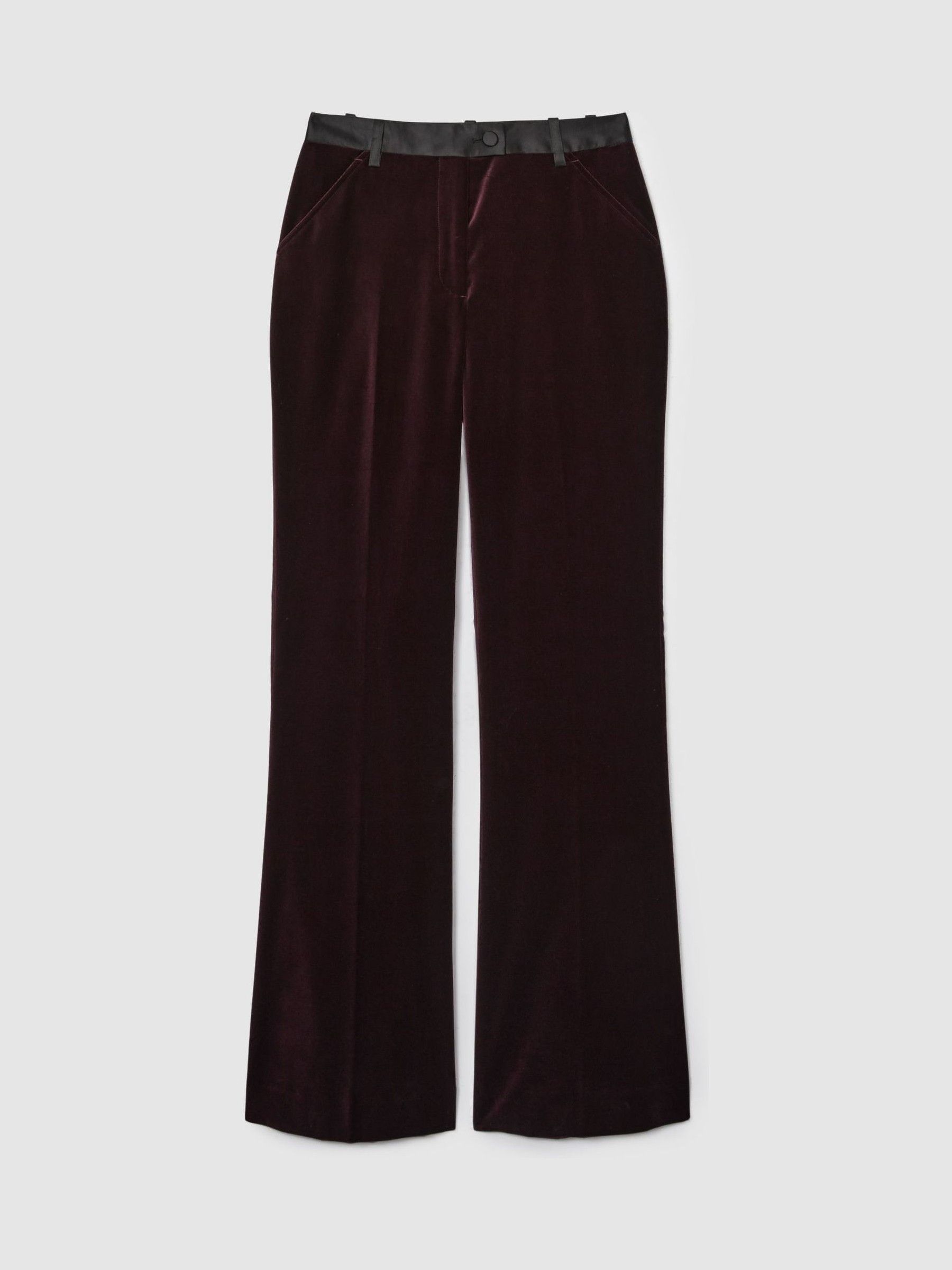 Cotton-Velvet Flared Trousers in Burgundy