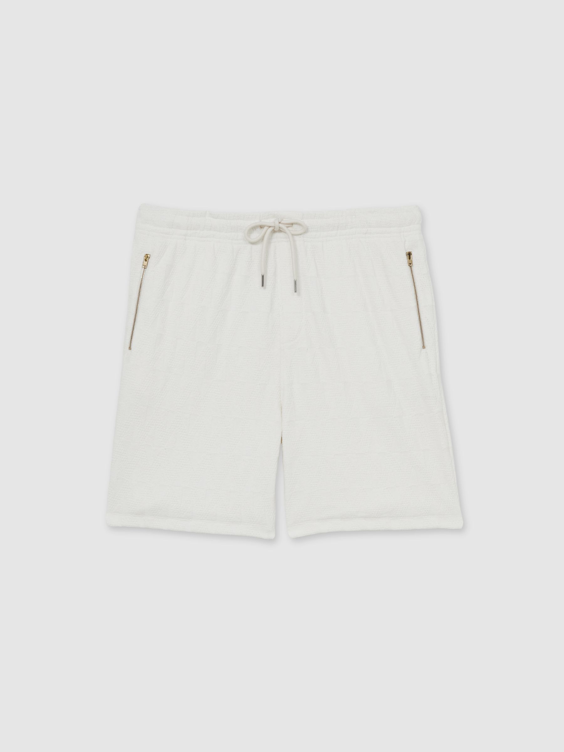 Cotton Textured Drawstring Shorts in Off White