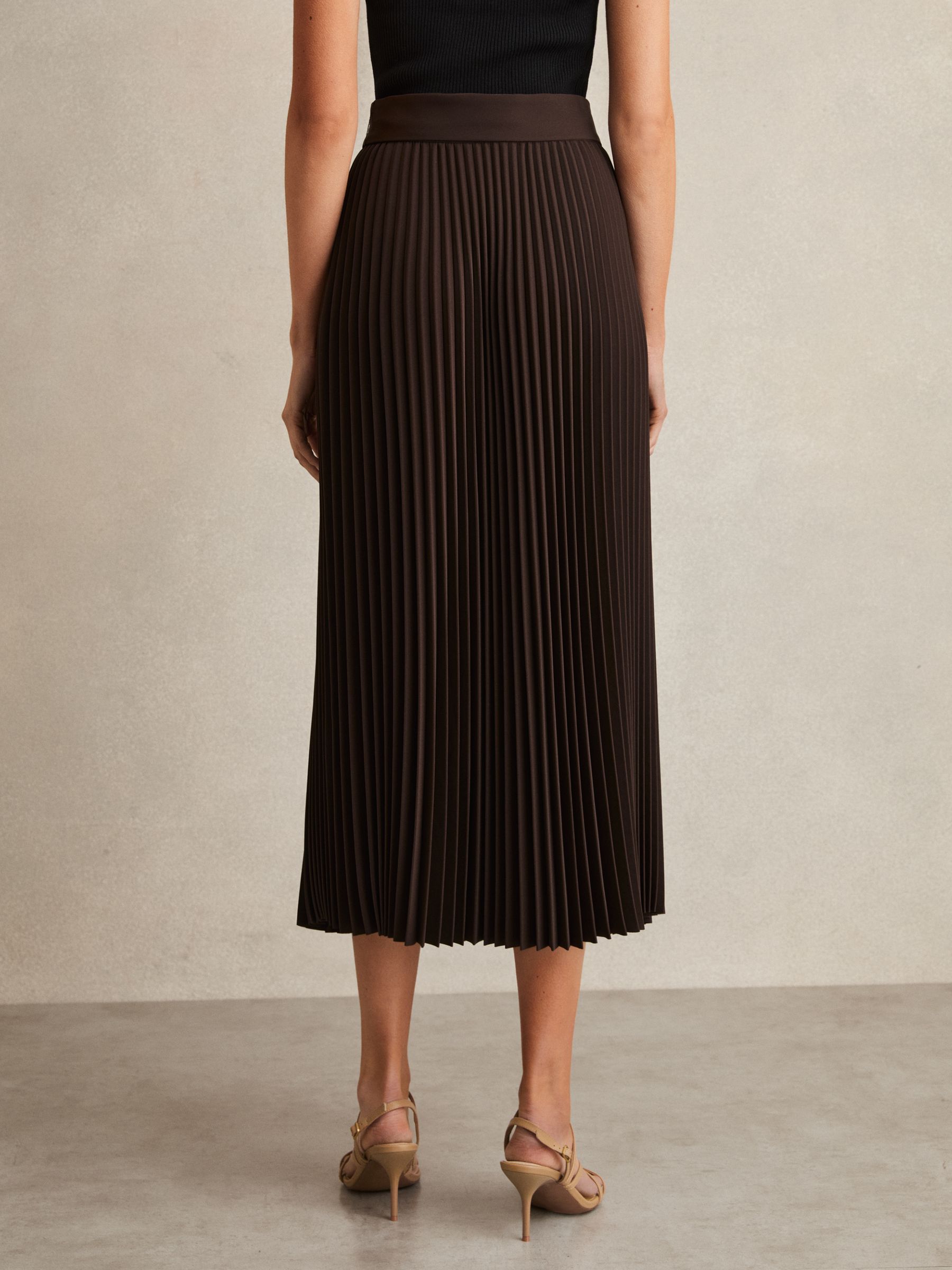 Pleated Belted Midi Skirt in Chocolate Brown