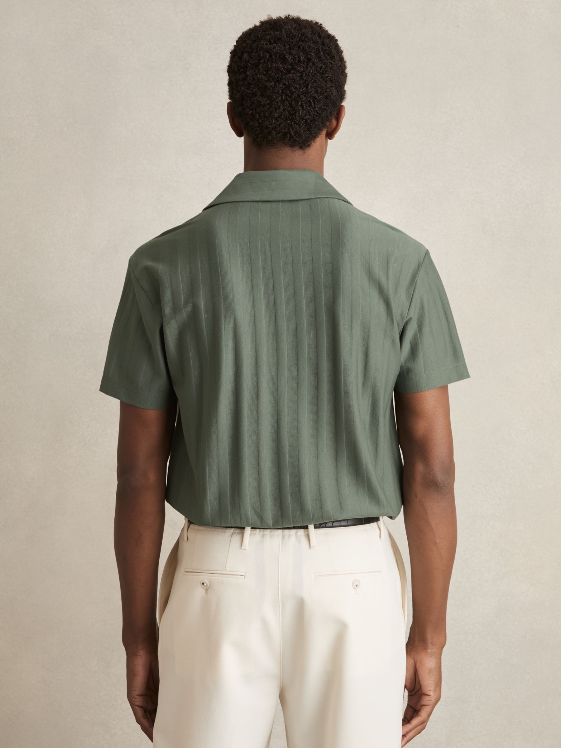 Cotton Textured Cuban-Collar Shirt in Sage