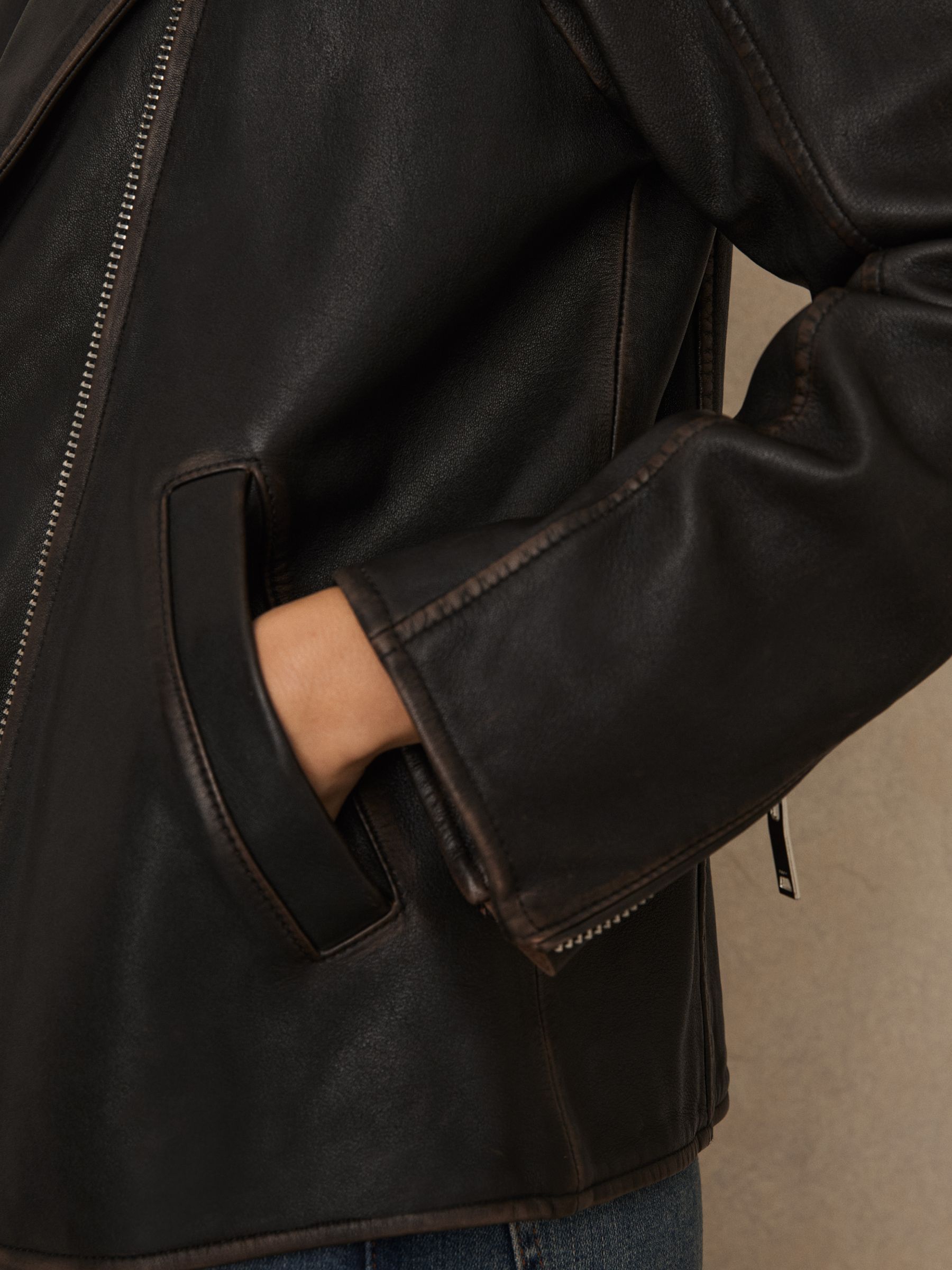 Beau Black Relaxed Leather Biker Jacket