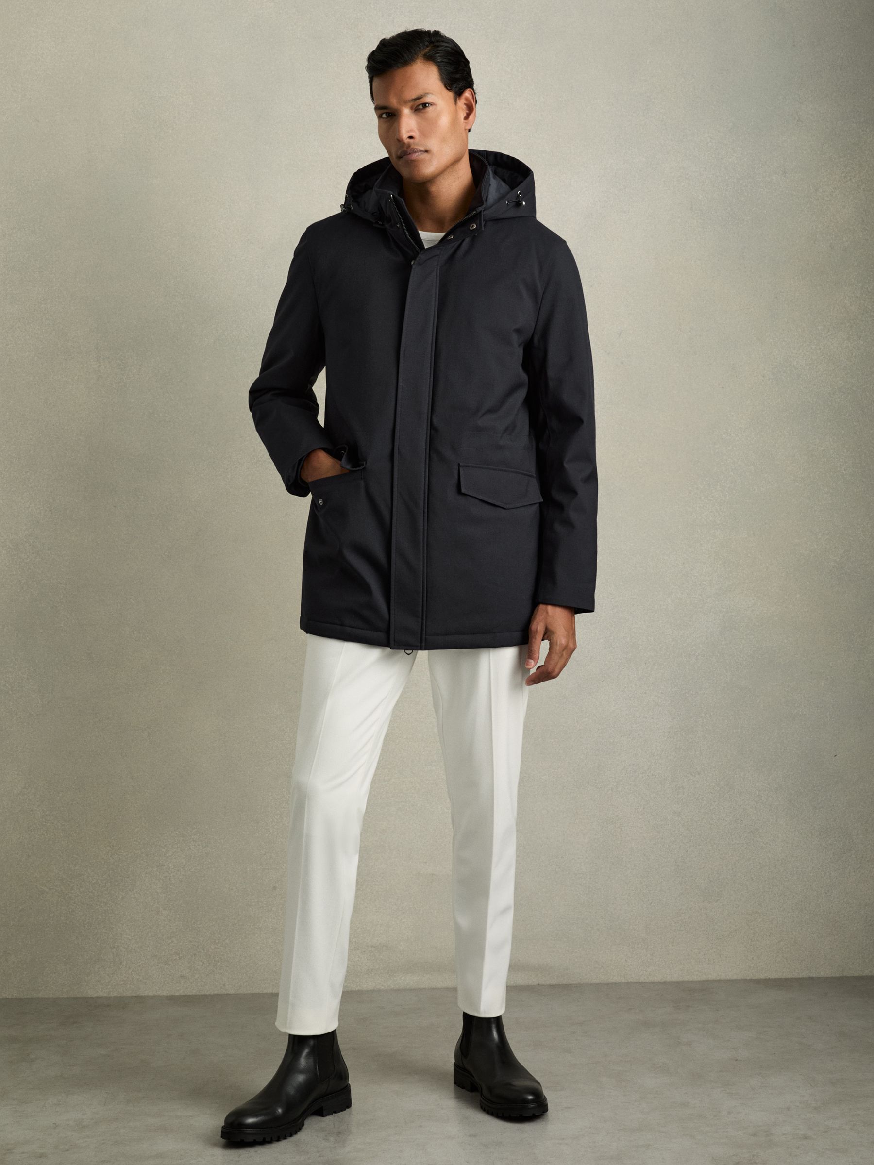 Hooded Zip-Through Padded Jacket in Navy