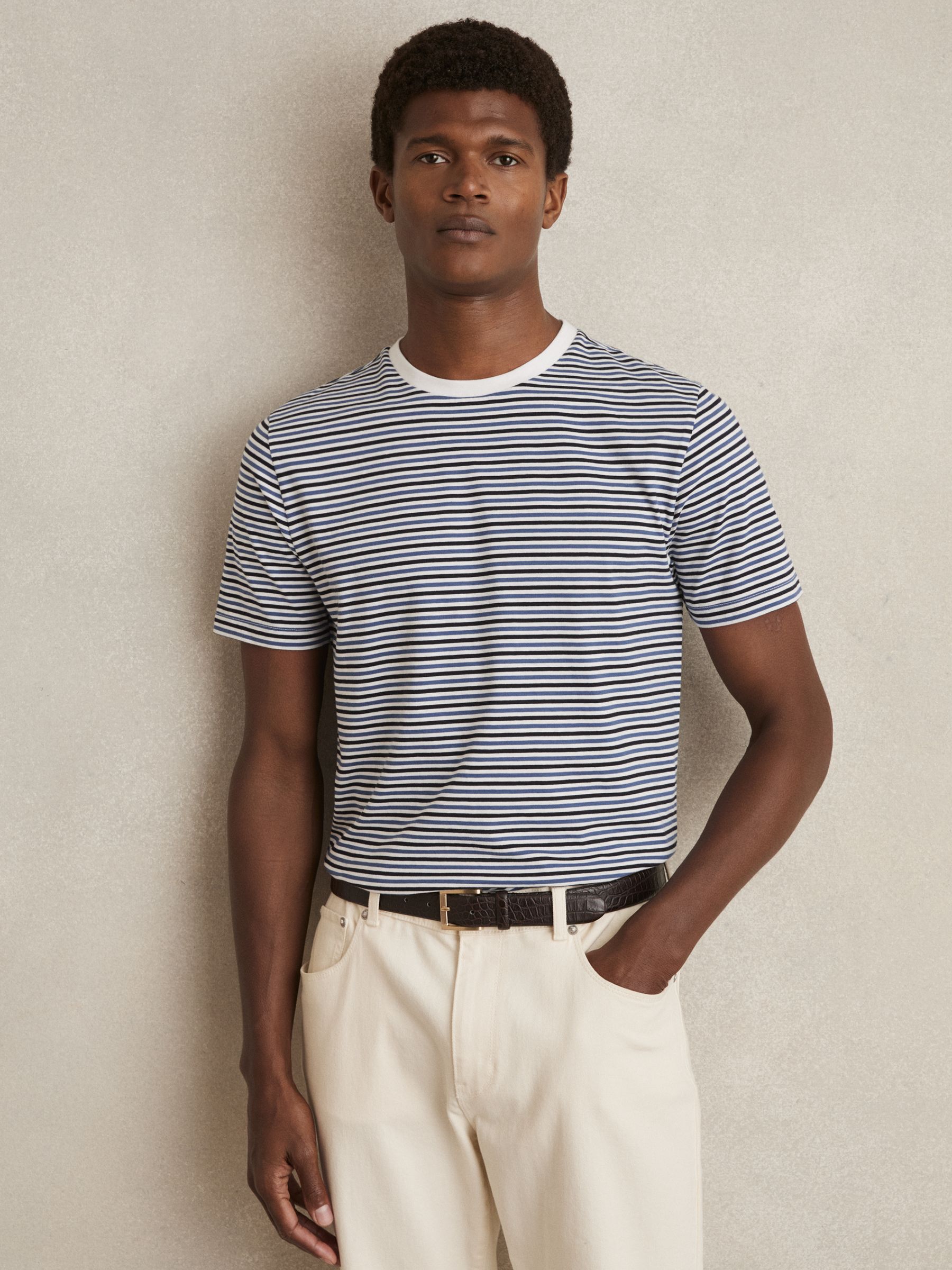 Mercerised-Cotton Stripe T-Shirt in Blue/White