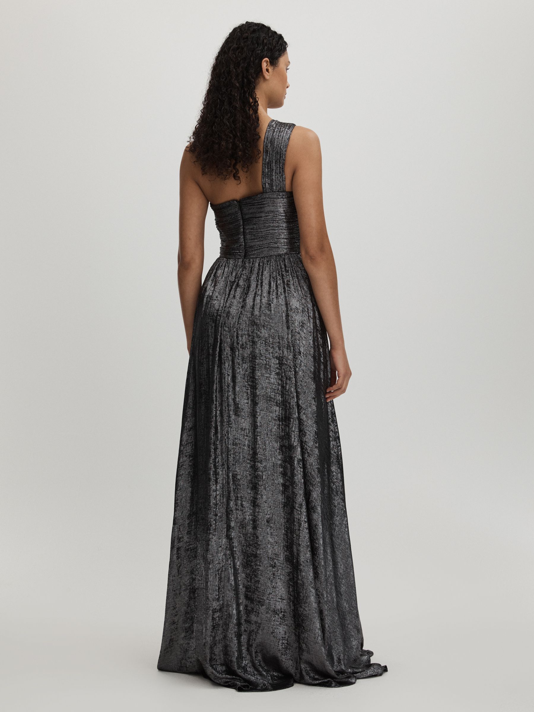 Amur Metallic One Shoulder Maxi Dress in Dark Grey