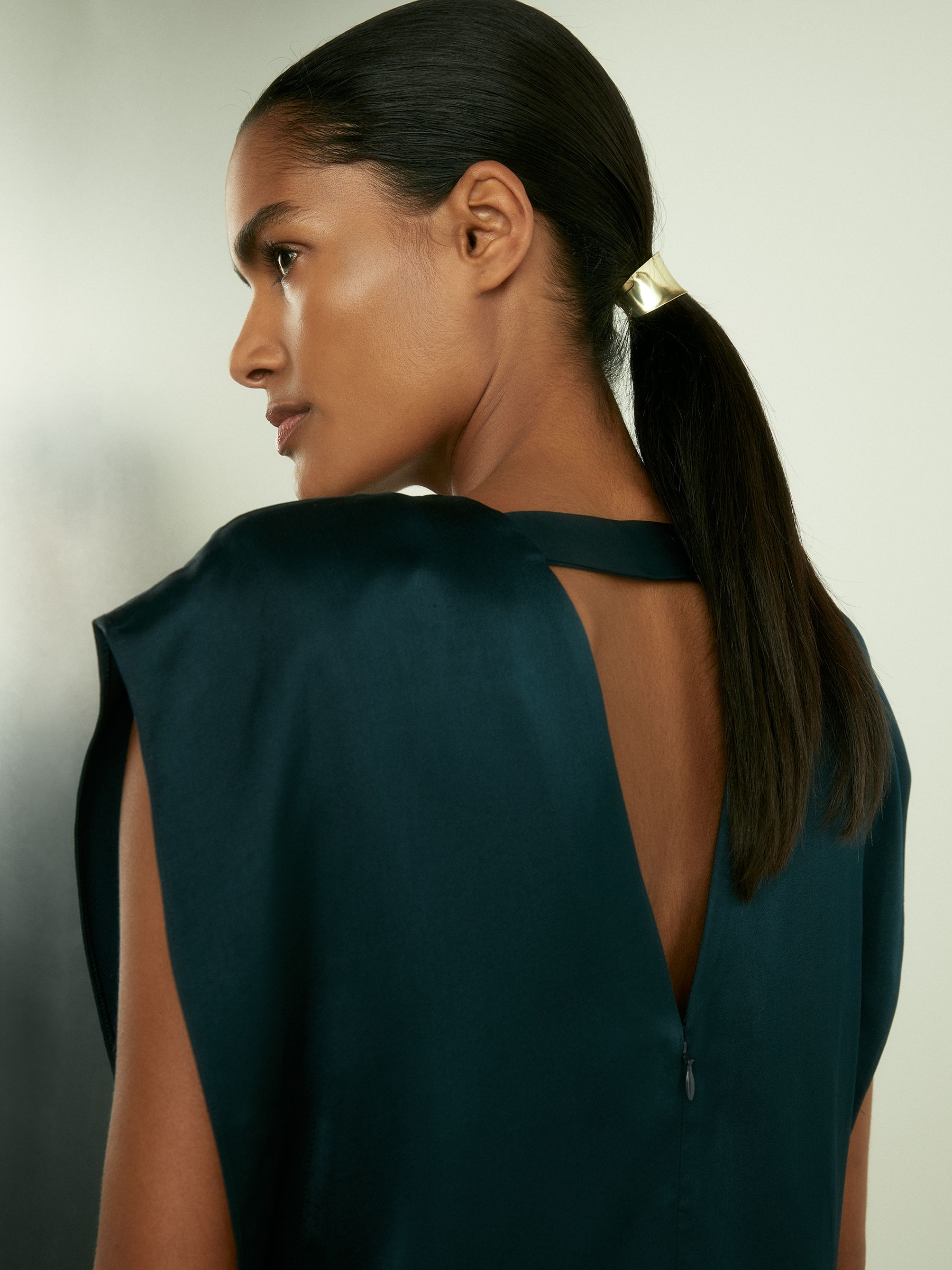 Satin Sleeveless Tunic Dress in Teal