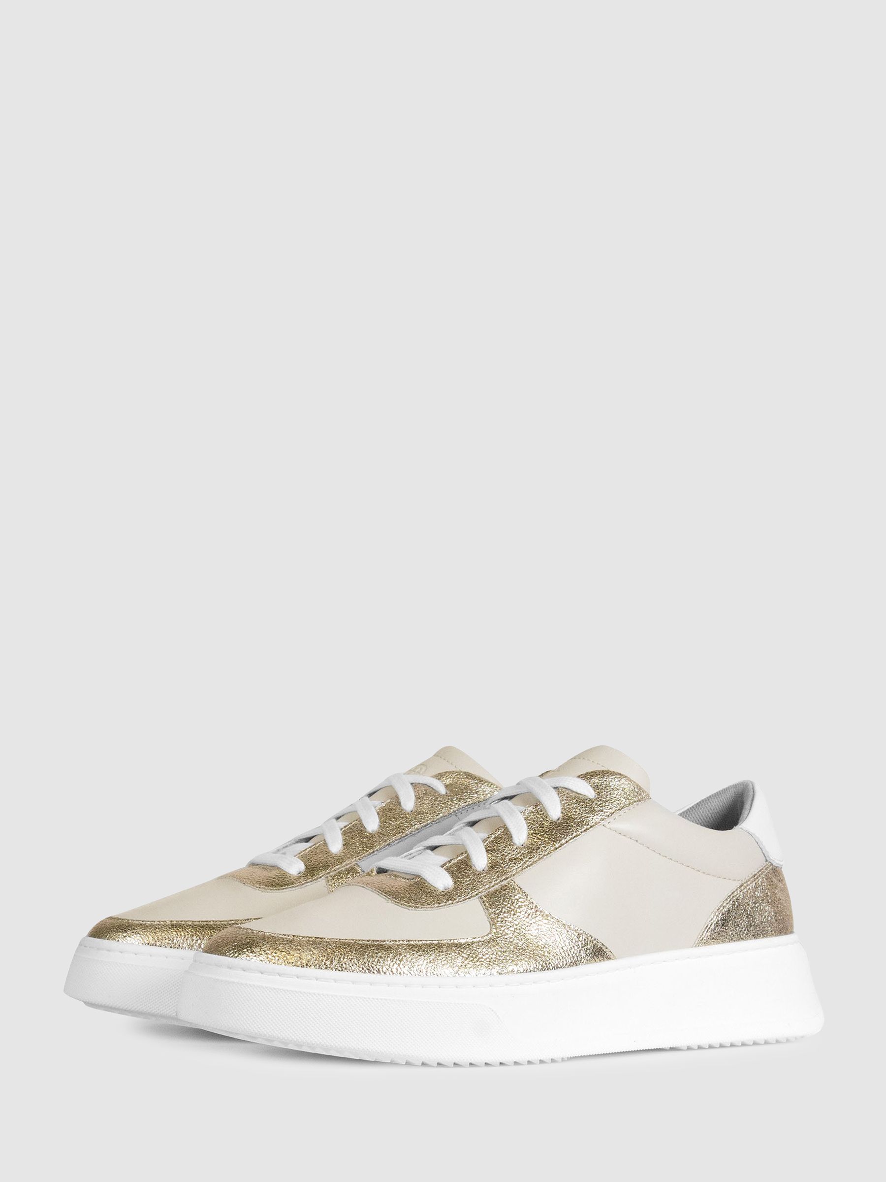 Unseen Footwear Leather Marais Trainers in White/Gold