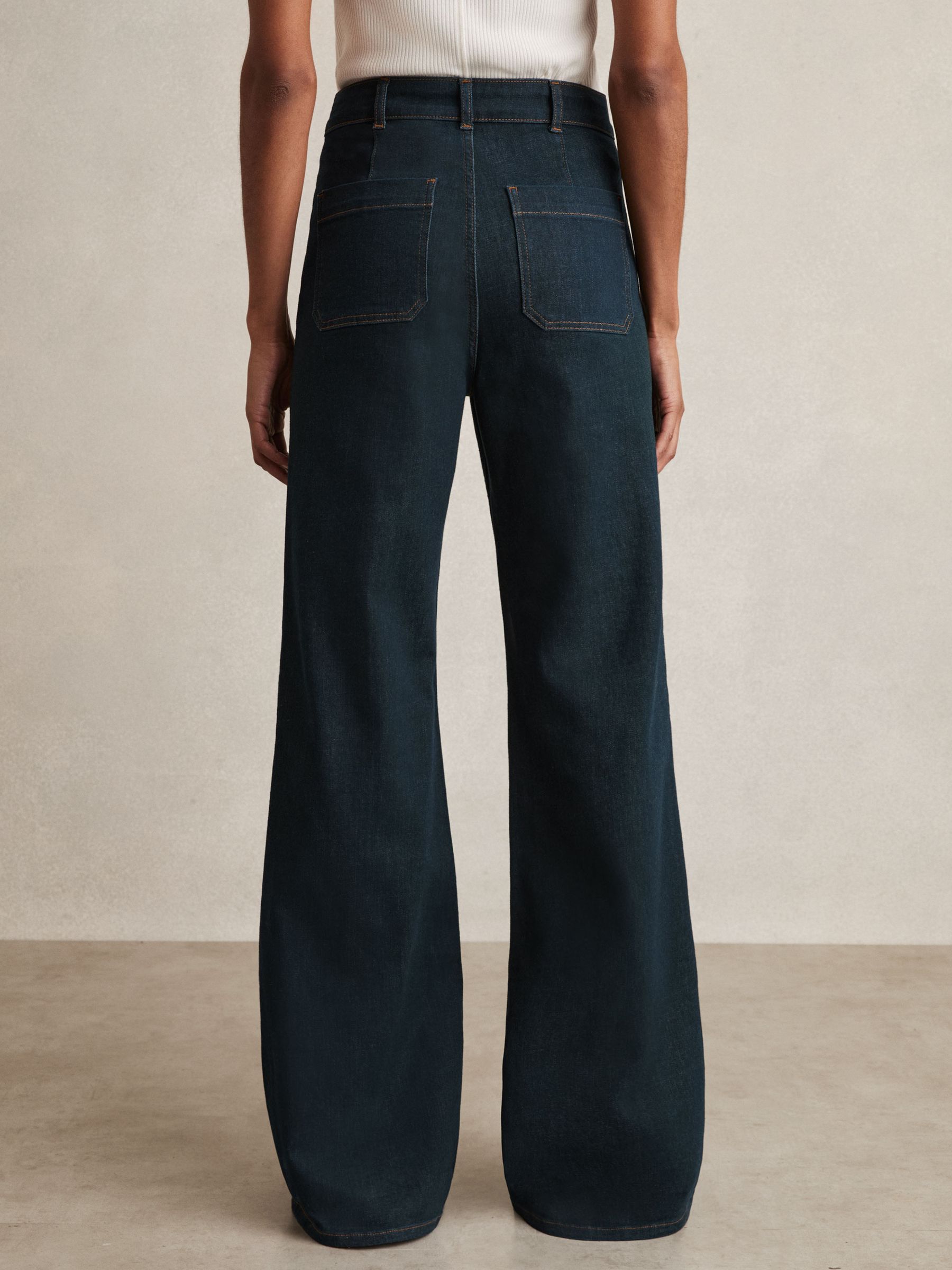 Petite Patch-Pocket Flared Jeans in Dark Blue