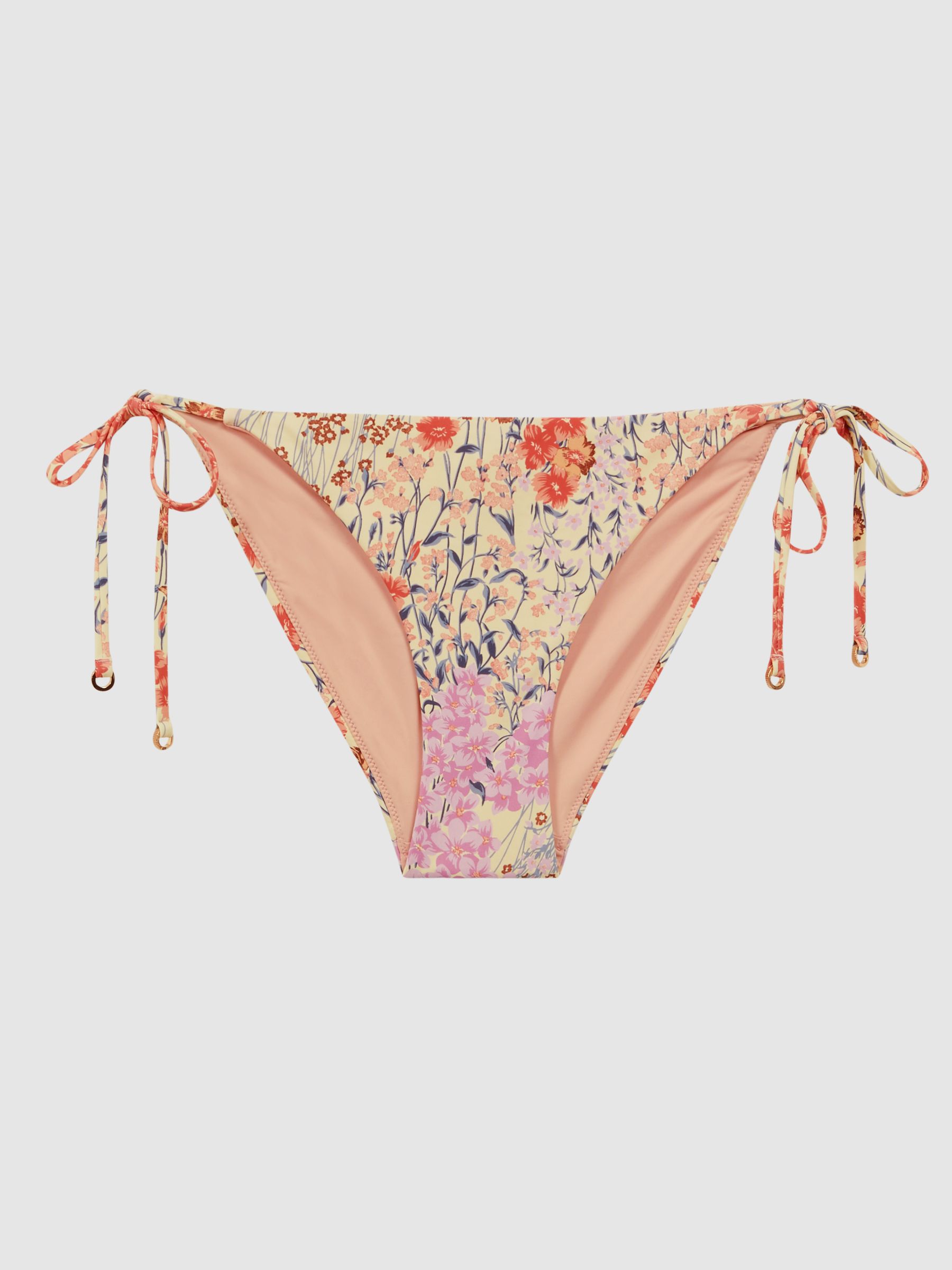 Tie Side Floral Bikini Bottoms in Pink Print