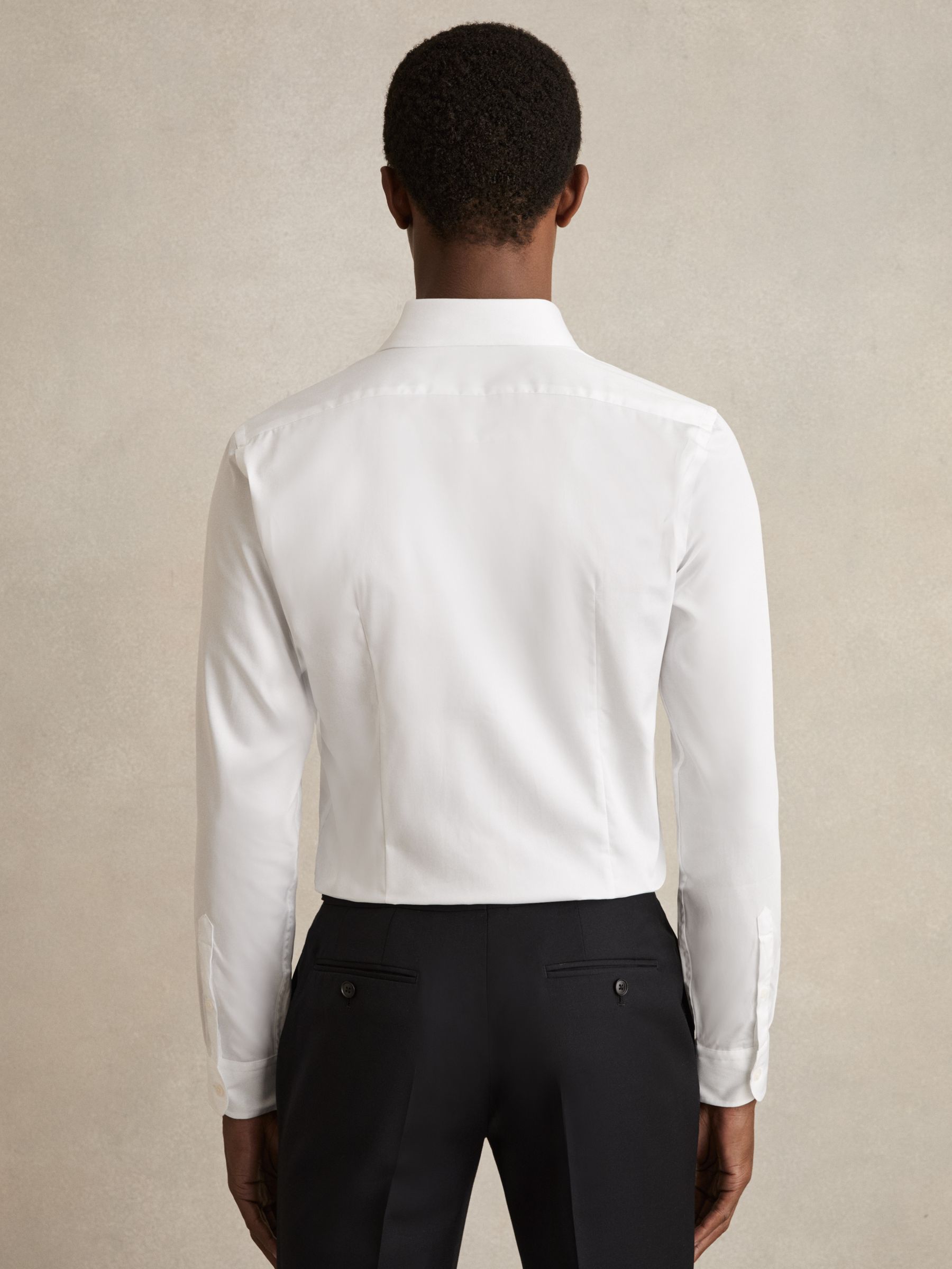 Slim Fit Cotton Sateen Shirt in White