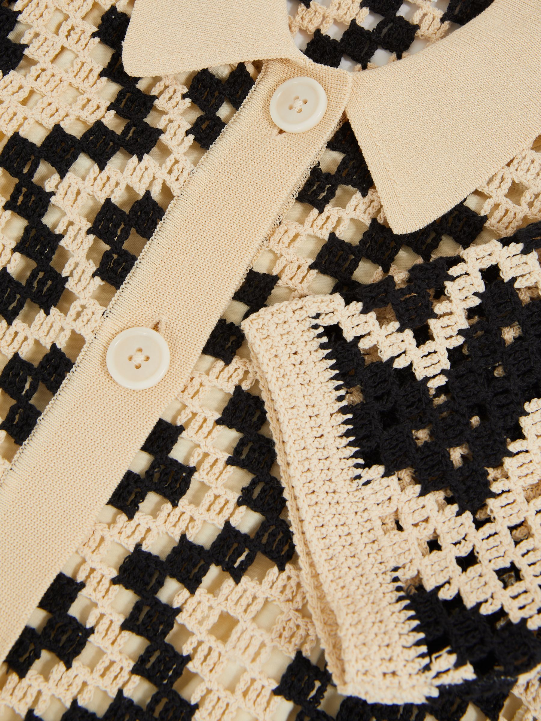 4-9 yrs Cotton-Blend Patterned Crochet Dress in Ecru