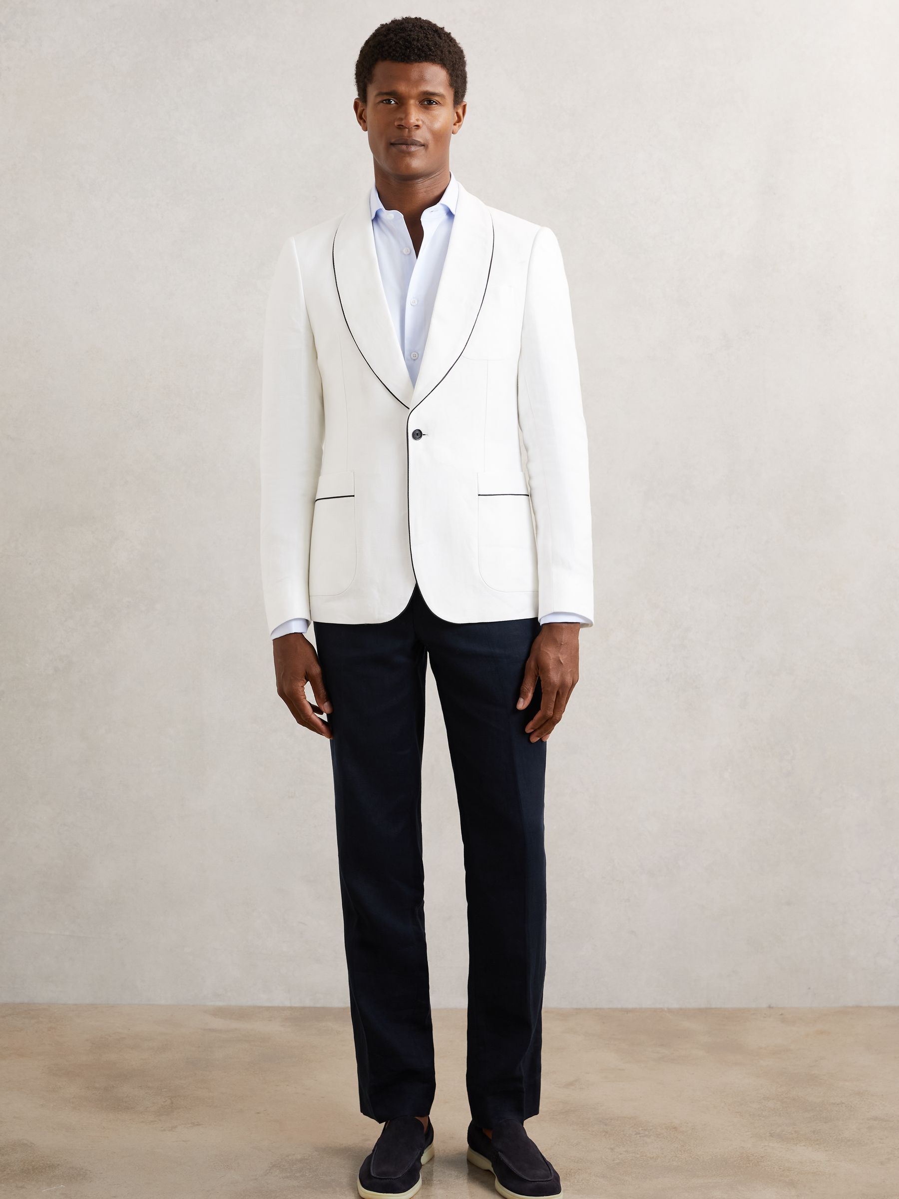 Single-Breasted Blazer with Linen in Ivory White