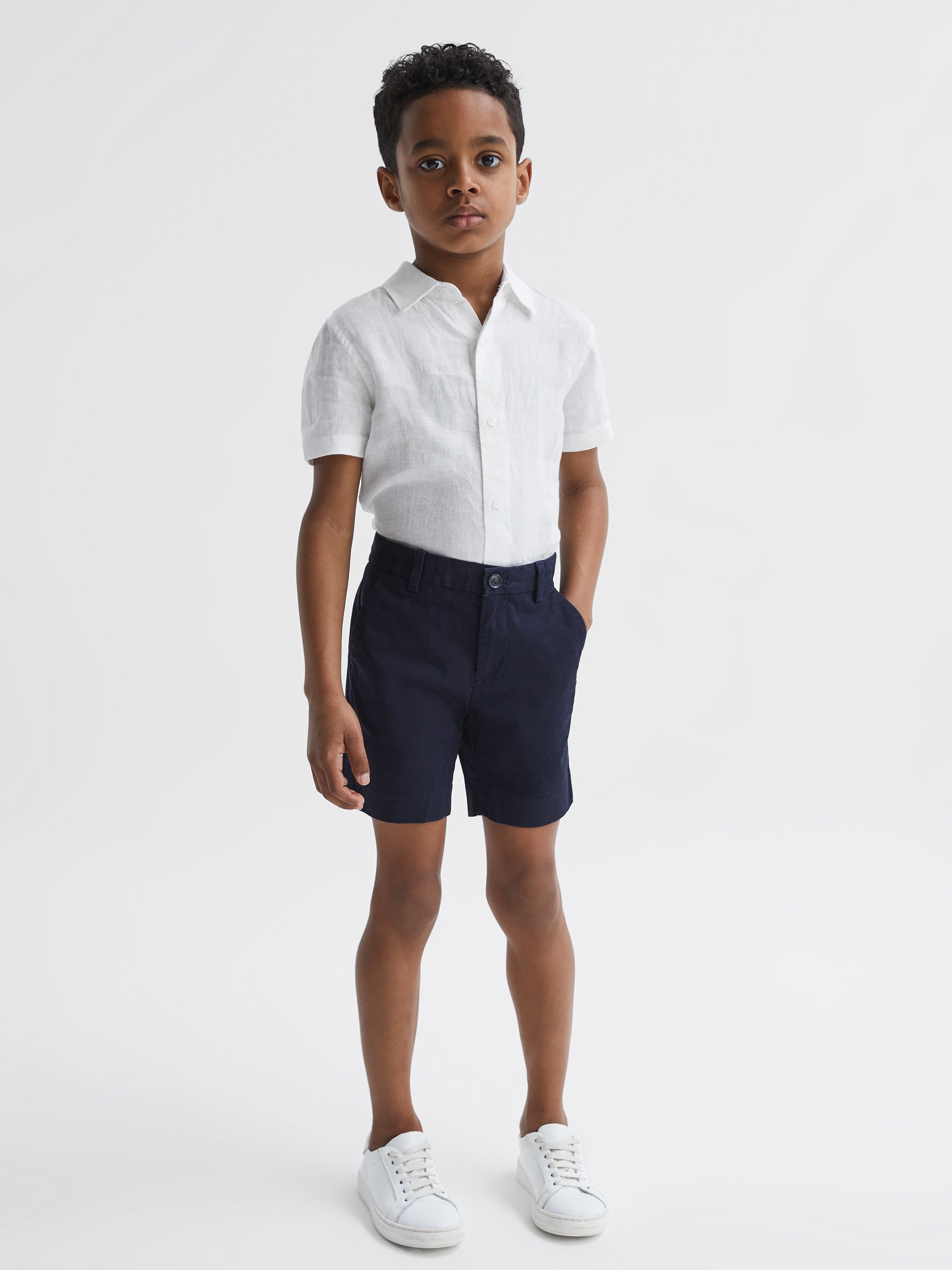 3-9 yrs Short Sleeve Linen Shirt in White