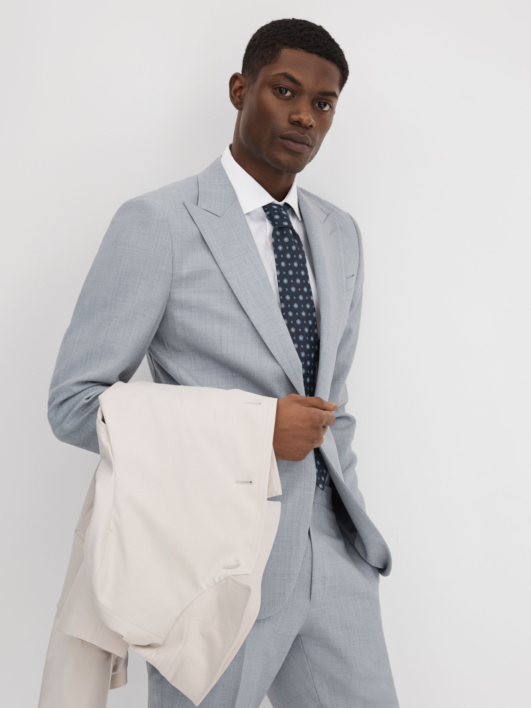 Slim Fit Wool Single Breasted Blazer in Soft Blue